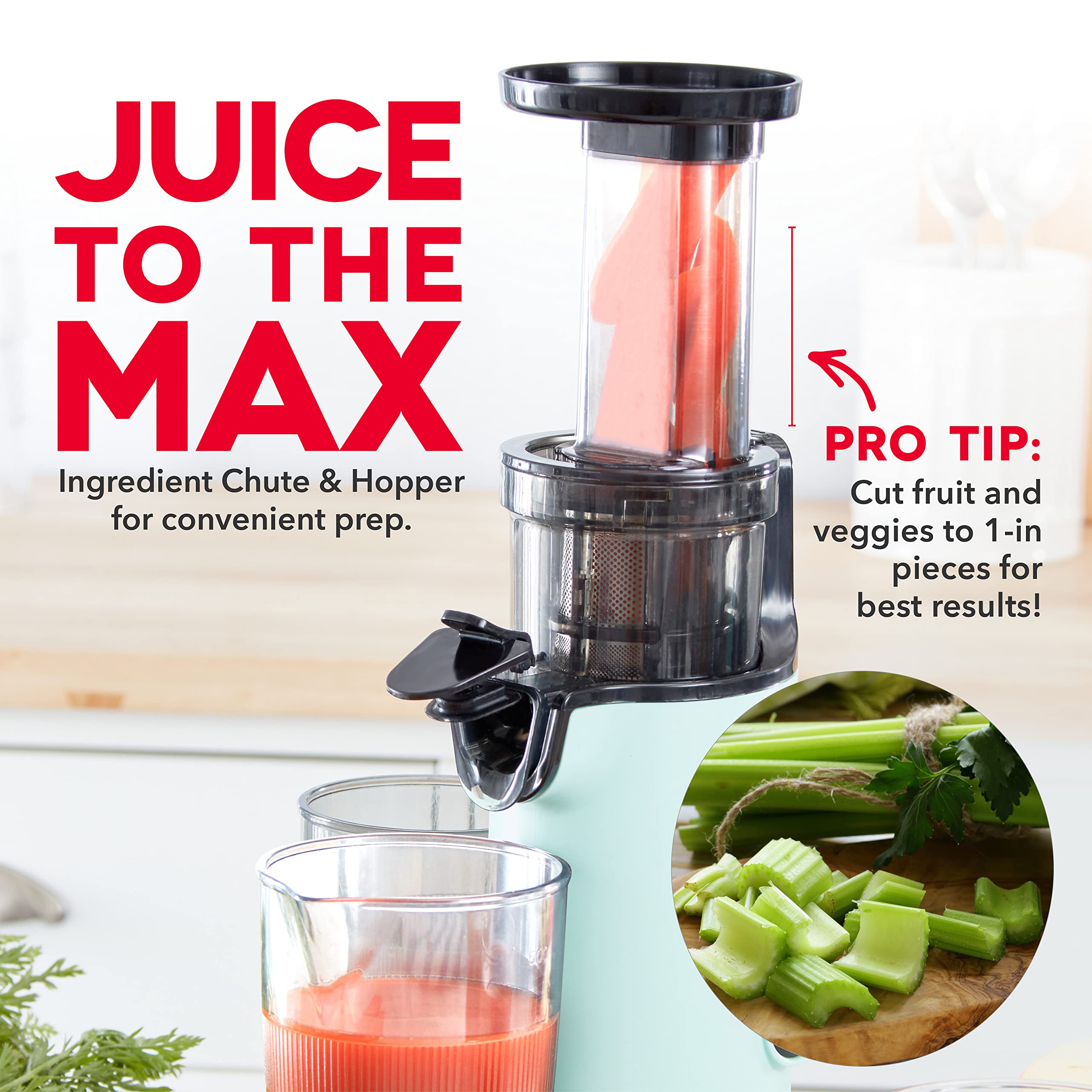 DASH Deluxe Compact Masticating Slow Juicer - Easy to Clean Cold Press Juicer with Brush, Pulp Cup & Frozen Attachment - Healthy Juice Recipes - Aqua Blue - Perfect for Home, Office & Healthy Lifestyle