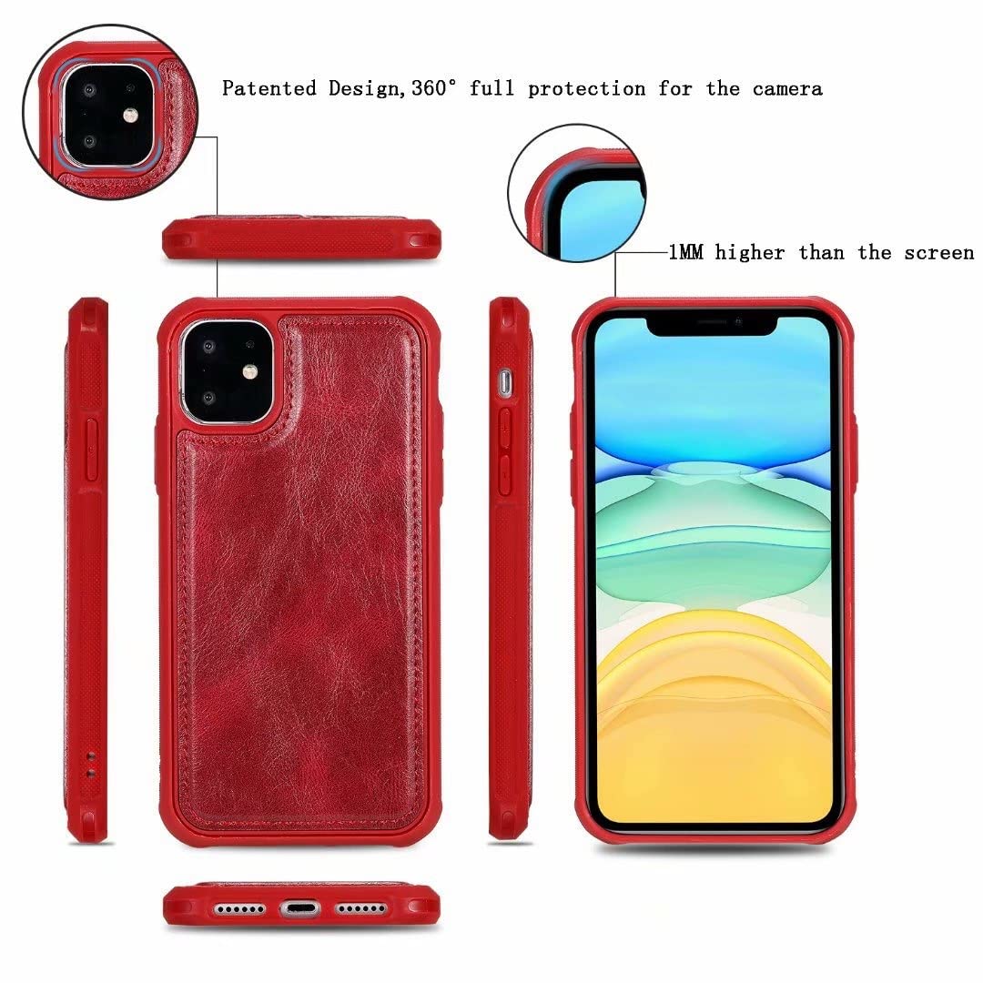 Premium 2-in-1 Magnetic Detachable Wallet Case for Apple iPhone 11 - Luxury Flip Leather Cover with Zipper Card Holder & Strong Magnets (Wine Red) | Perfect for Business, Travel & Everyday Use