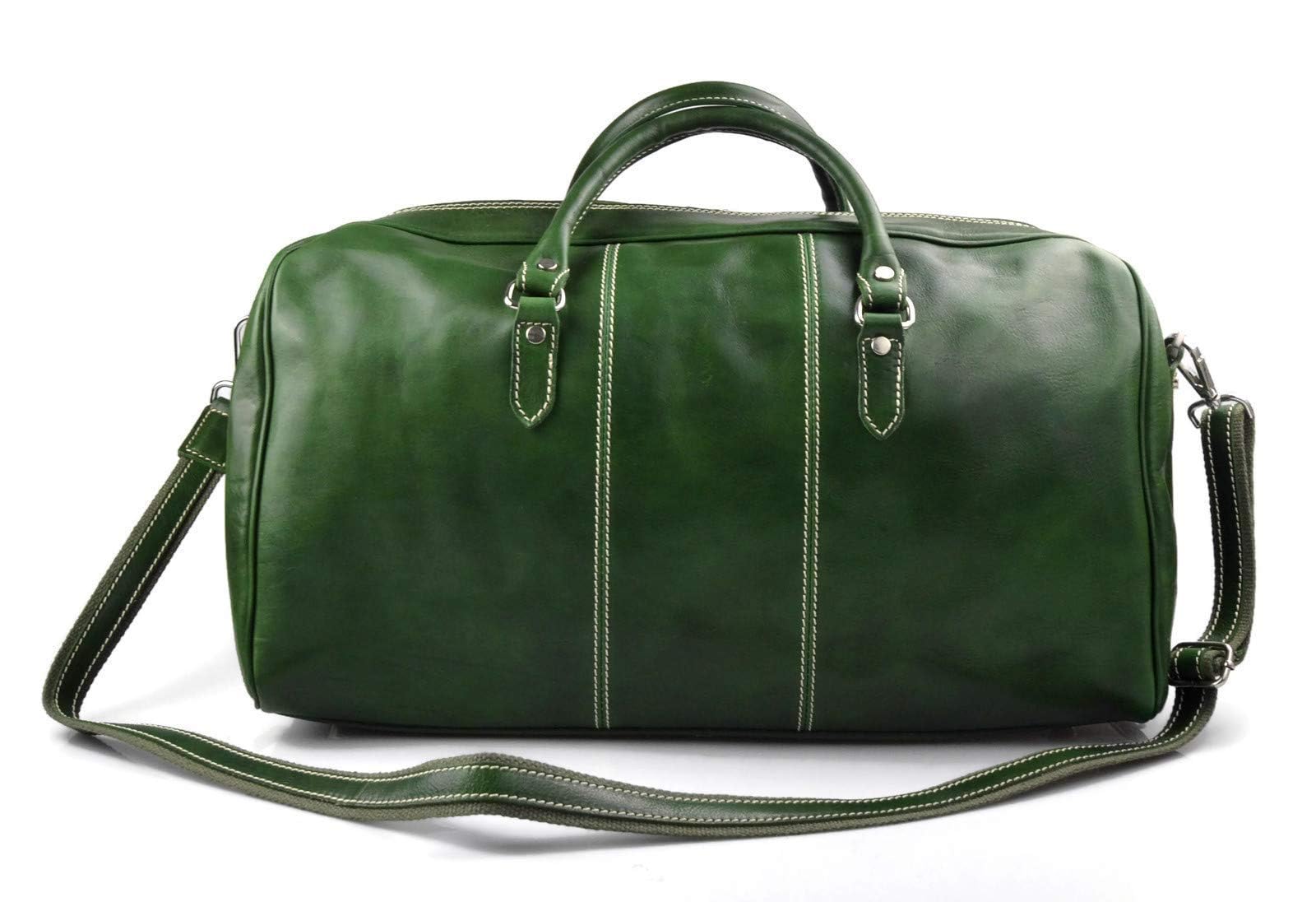 Genuine Italian Leather Duffle Bag for Men & Women - Travel, Gym & Weekender Overnight Shoulder Bag (Green) | Perfect for Business Trips, Workouts & Weekend Getaways