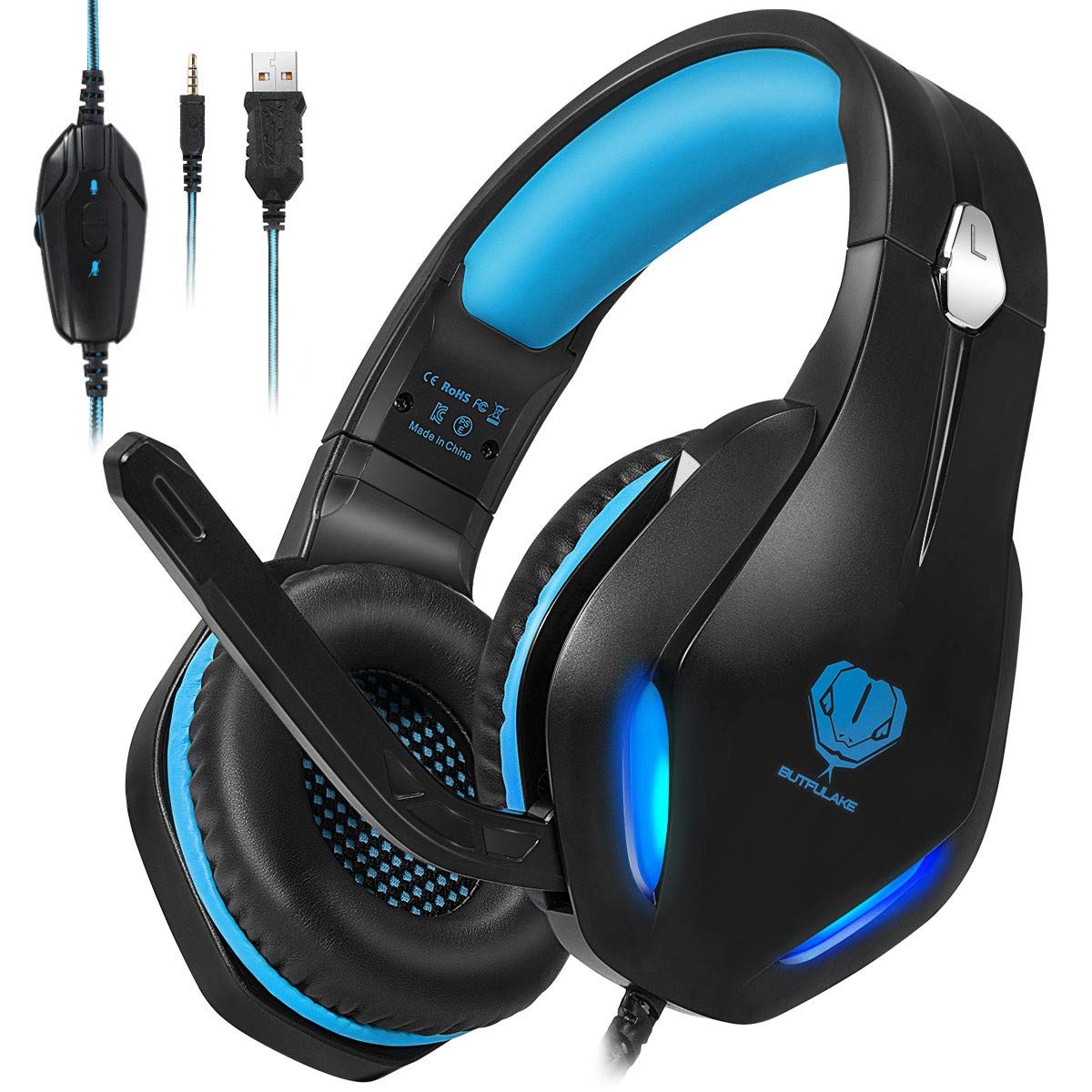 Stynice Gaming Headset with Microphone for Xbox One/PS4/PS5/PC - Stereo Surround Sound Wired Headphones with LED Lights & Noise Cancelling - Perfect for Online Gaming, Streaming & Esports Tournaments