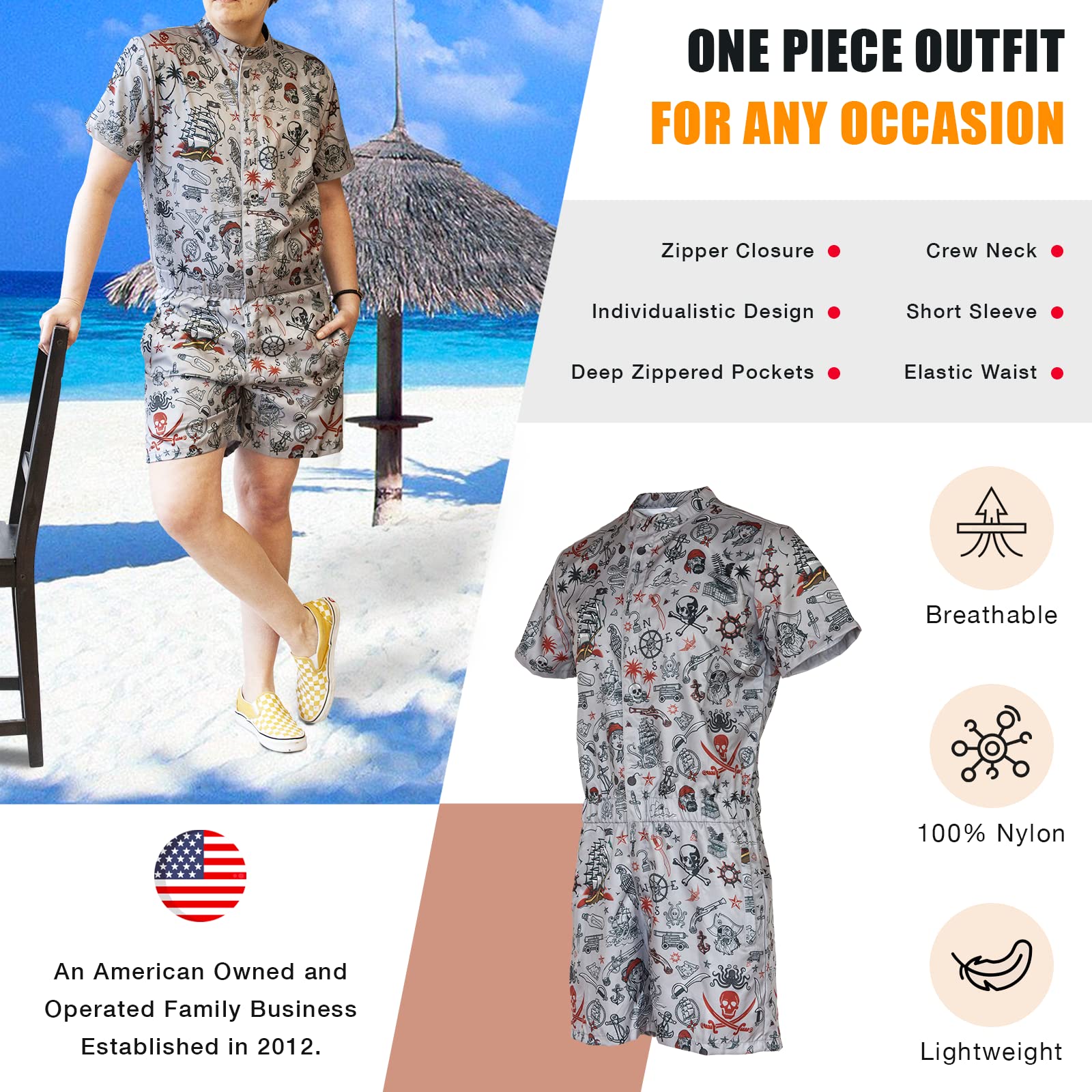 Funny Guy Mugs Men's Romper Jumpsuit - Premium Adult One-Piece with Zippered Pockets for Parties, Costumes & Casual Wear