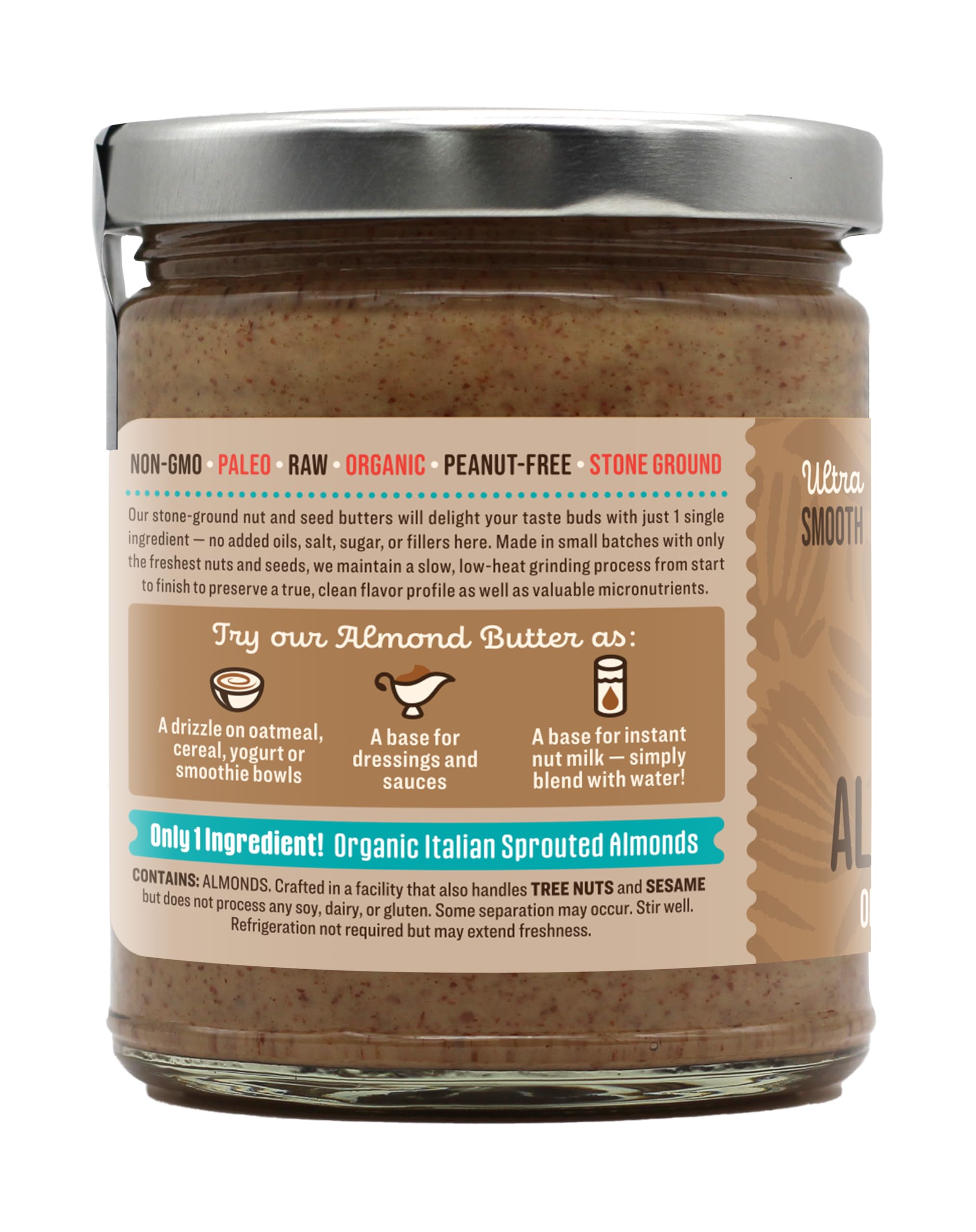 Organic Raw Sprouted Almond Butter by Dastony, 8 oz – Single Ingredient, Vegan, Paleo & Keto Friendly, Non-GMO, Gluten-Free – Perfect for Smoothies, Toast & Healthy Snacks
