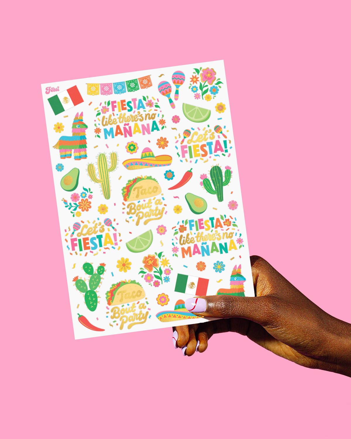 Fetti Fiesta Party Supplies - 52 Metallic Temporary Tattoos for Cinco De Mayo, Bachelorette Parties & Mexican Themed Decorations | Perfect for Celebrations, Festivals & Themed Events