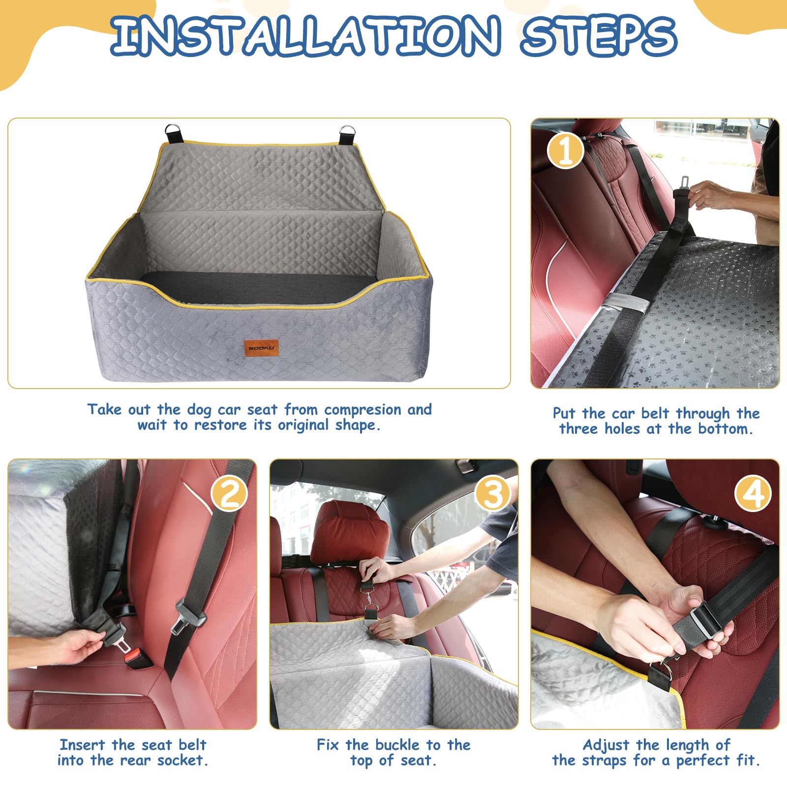 Memory Foam Dog Car Seat for Large/Medium Dogs or 2 Small Pets - Washable & Detachable Pet Booster Seat for Back Seats - Travel Safe Dog Carrier for Road Trips & Daily Commutes