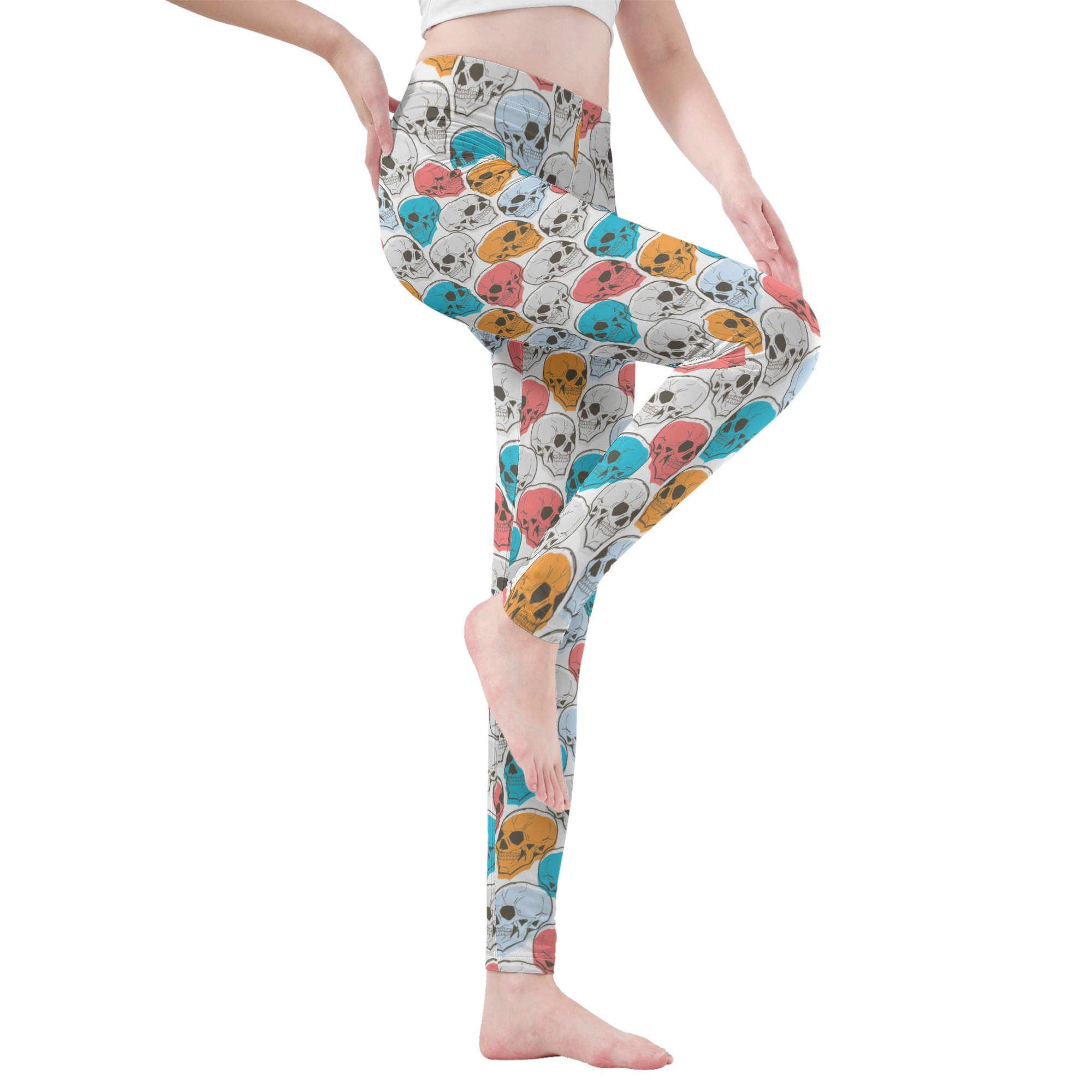 Gothic Colored Skull Print Leggings for Women - Trendy Halloween & Punk Rock Fashion Outfits