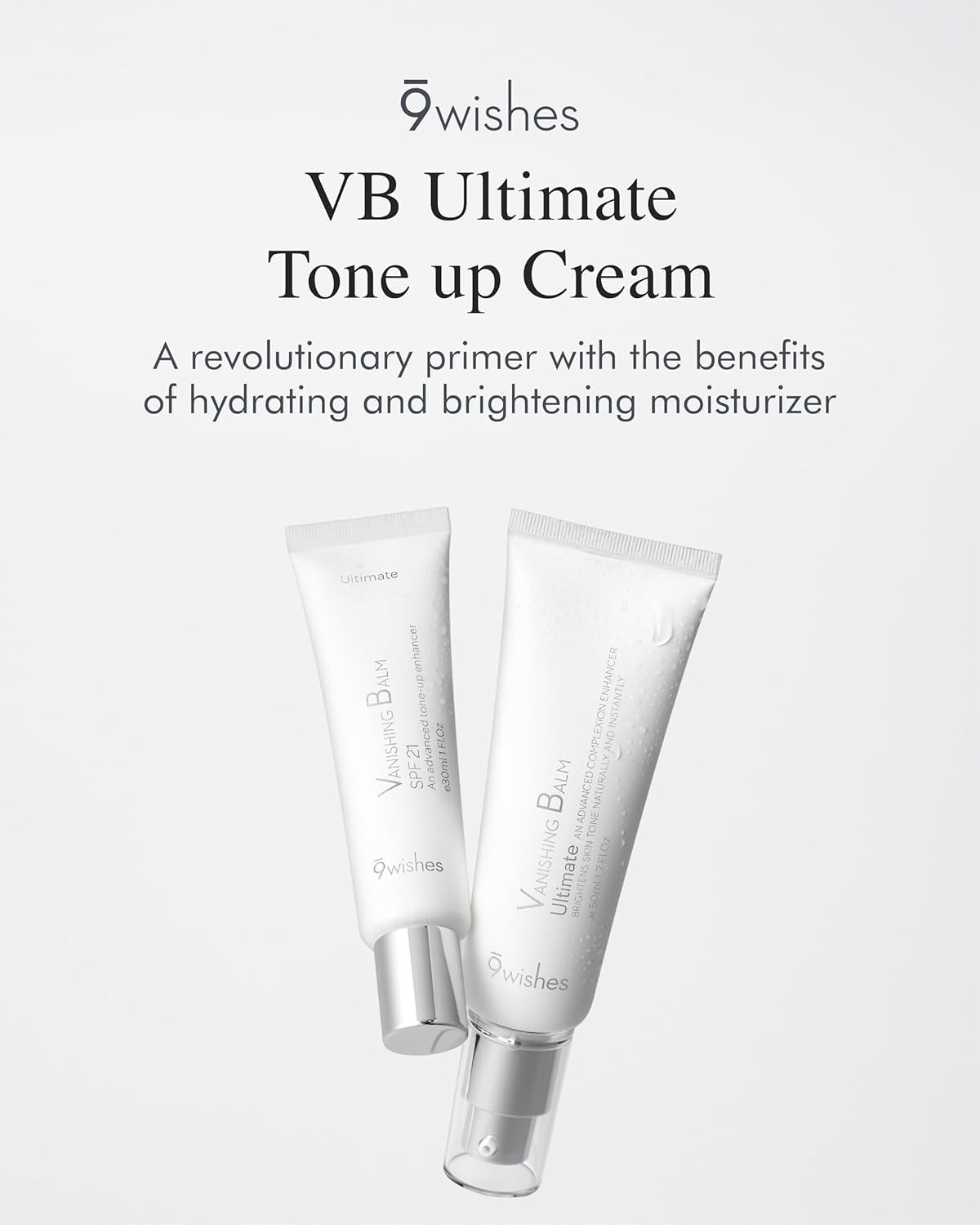 9 Wishes VB Ultimate Tone-Up Cream (1.7 Fl. Oz.) - Brightening Face Moisturizer with Niacinamide & Glutathione, Anti-Wrinkle Primer, Hydrating Makeup Base to Reduce Fine Lines - Perfect for Daily Skincare & Flawless Makeup Prep