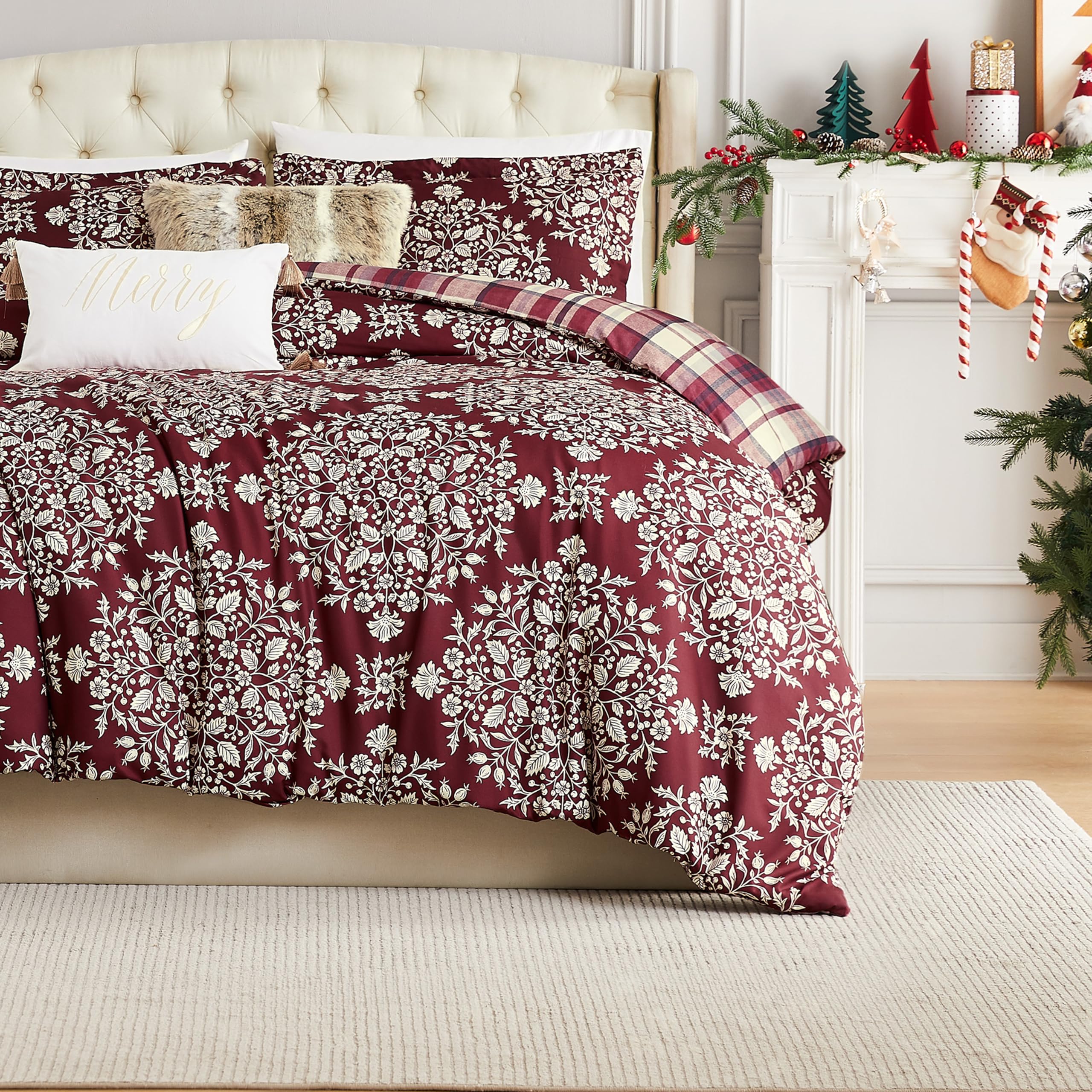 Reversible Christmas Comforter Set - Queen/Full Holiday Bedding for Festive Decor