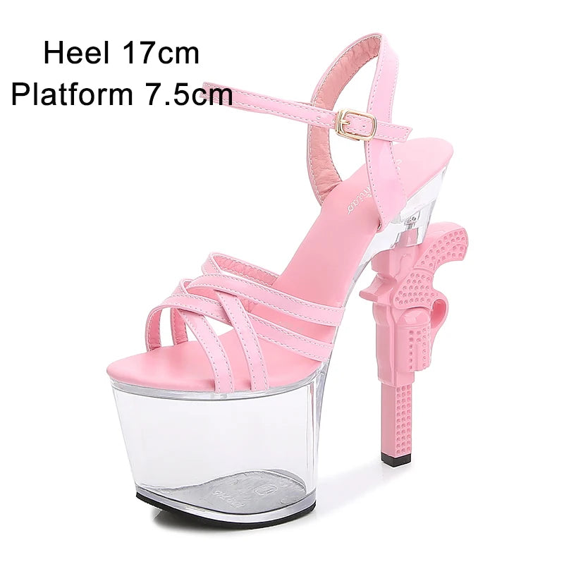 Sexy 17cm High Heel Platform Sandals for Women - Red Stiletto Wedding Shoes with Pistol Heel for Brides, Models & Evening Parties | Perfect for Prom, Runway Shows & Special Occasions