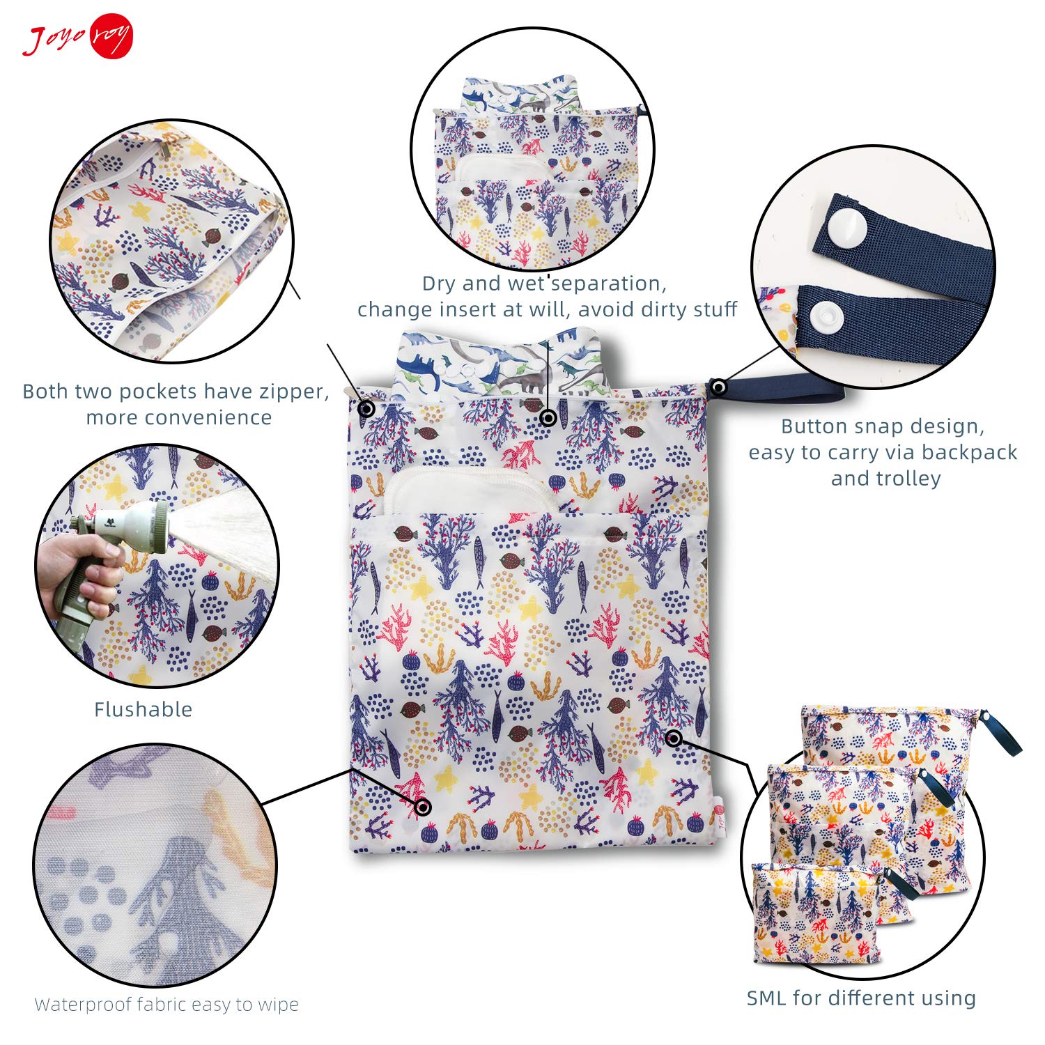 **Joyo Roy Waterproof Baby Wet Dry Bags - Reusable Diaper Bag for Swim, Beach & Travel - Ideal for Diapers, Clothes & Toiletries**