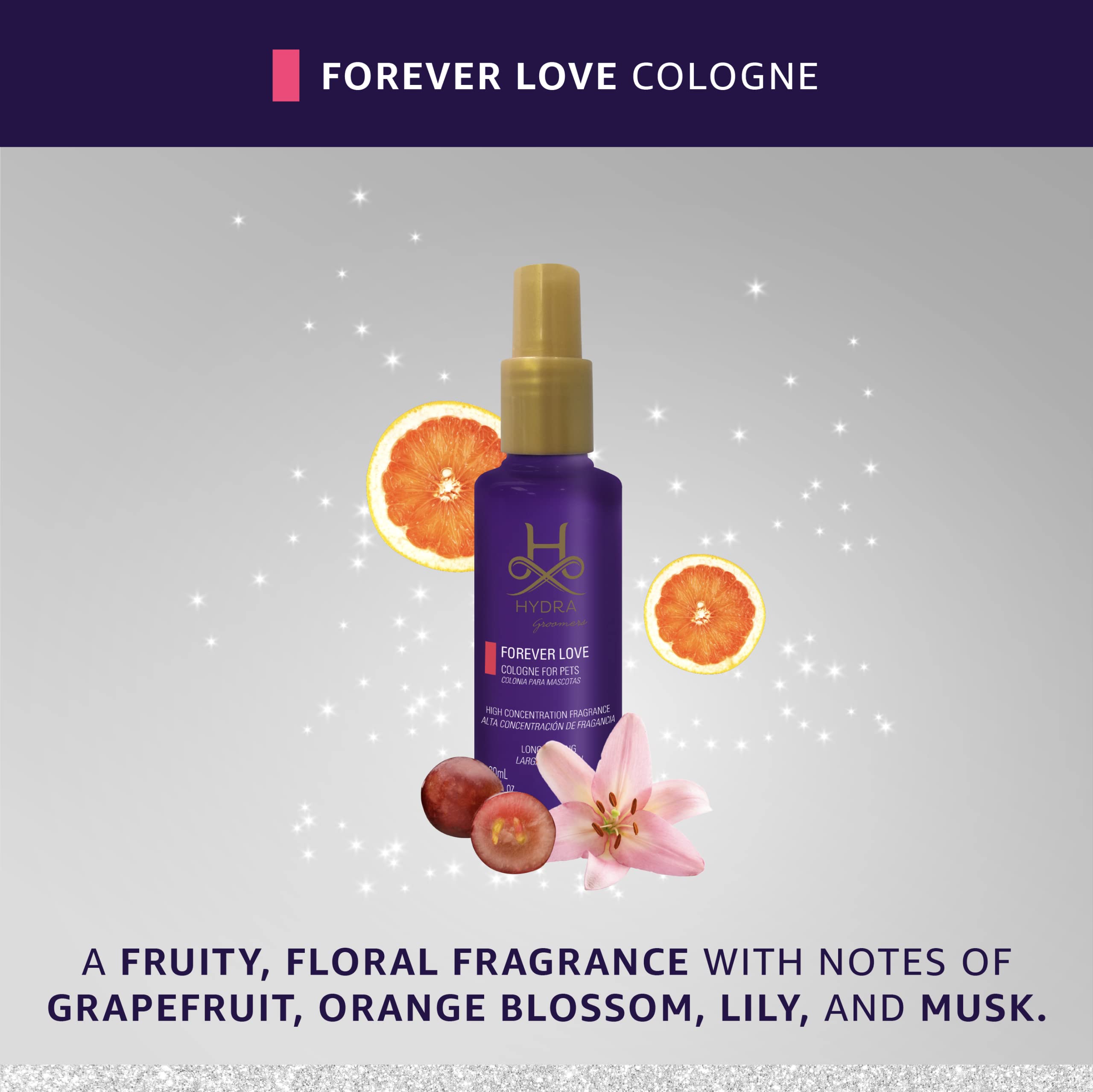 Hydra Forever Love Pet Cologne for Dogs & Cats - Grooming & Finishing Spray, 4.4 oz - Freshens & Deodorizes Between Baths for a Clean, Happy Pet