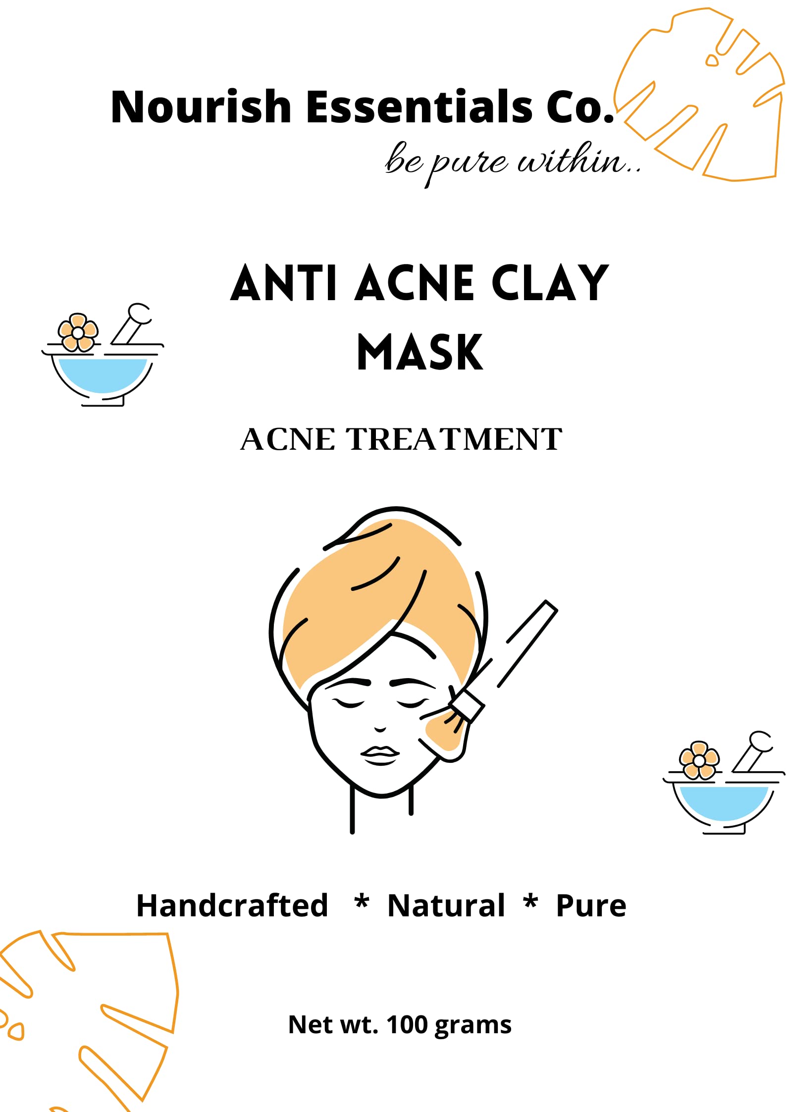Nourish Essentials Co. Anti-Acne Face Mask for Clear Skin - 100g Organic Treatment for Pimples & Breakouts | Perfect for Daily Skincare Routine & Spa Nights