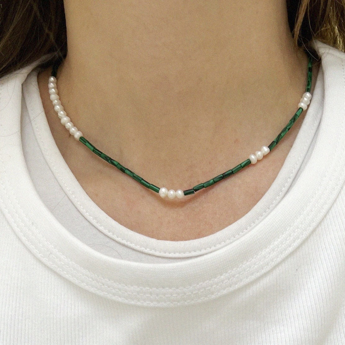 Elegant Pine Pearl Necklace in Green – Perfect for Weddings, Parties & Special Occasions