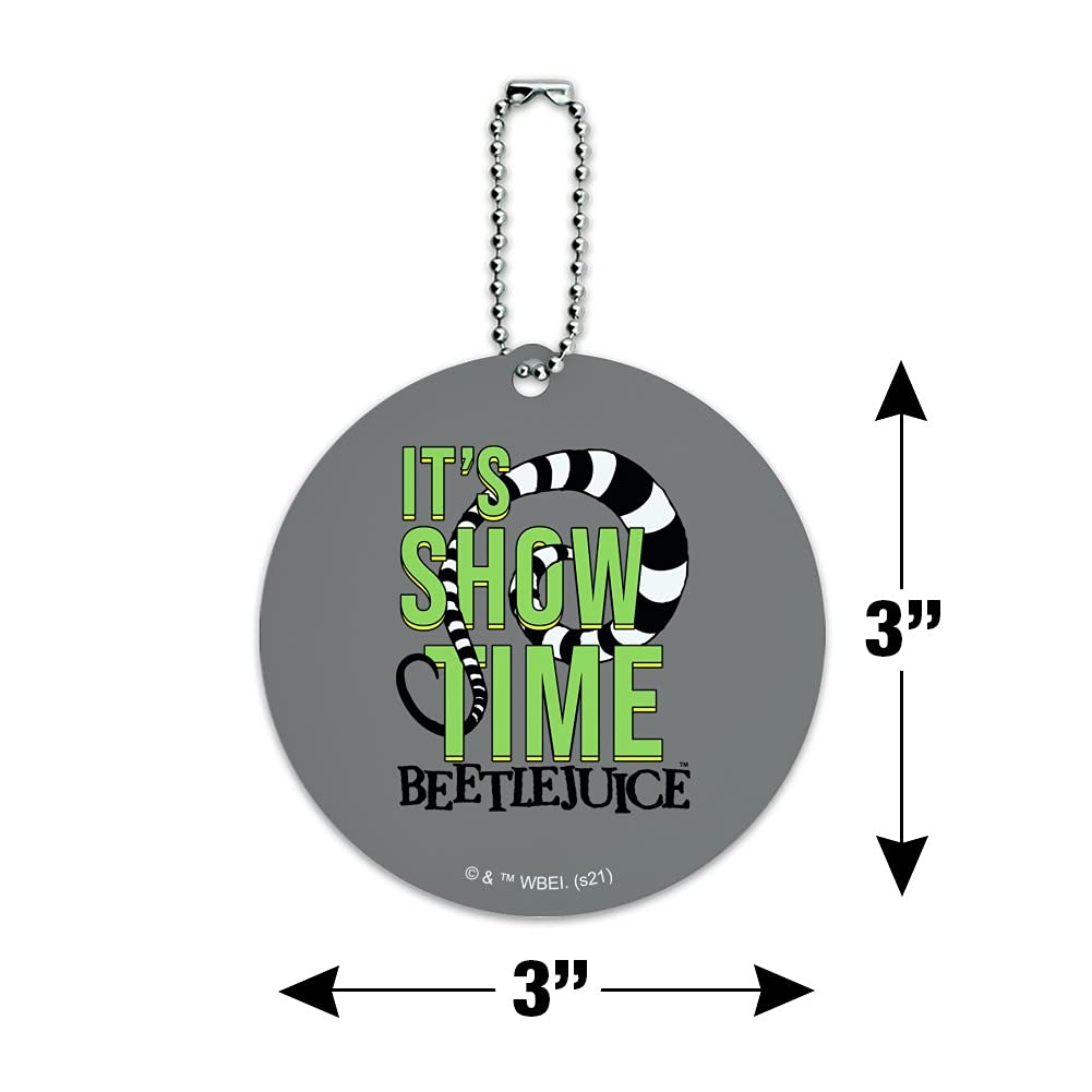 Beetlejuice It's Showtime Quote Round Luggage ID Tag - Personalized Suitcase Name Tag for Carry-On Bags - Perfect for Travel, Vacation & Business Trips