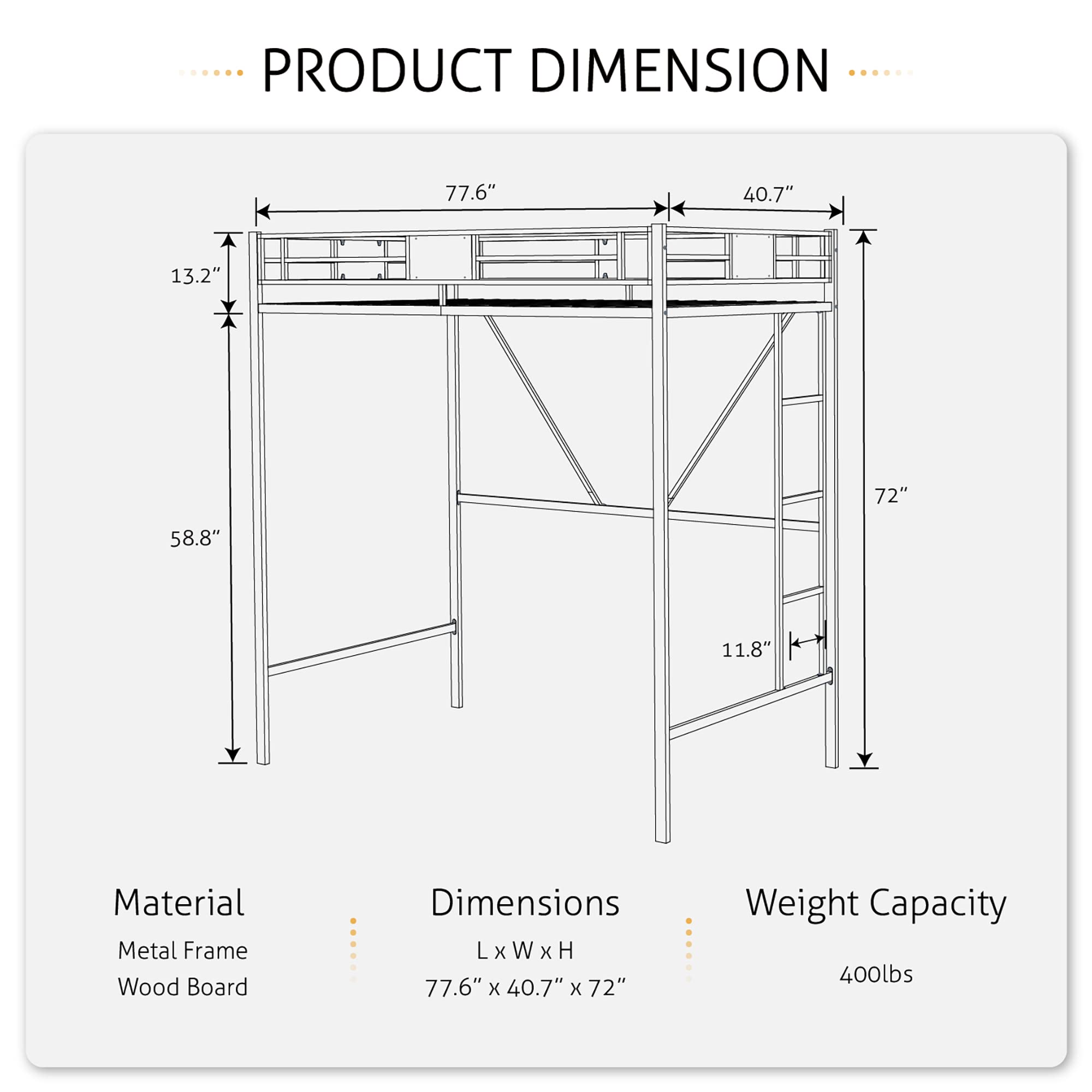 Rustic SHA CERLIN Twin Loft Bed with Ladder & Guardrail - Space-Saving Metal Slat Design (No Box Spring Needed) - Perfect for Small Bedrooms, Dorms & Studio Apartments