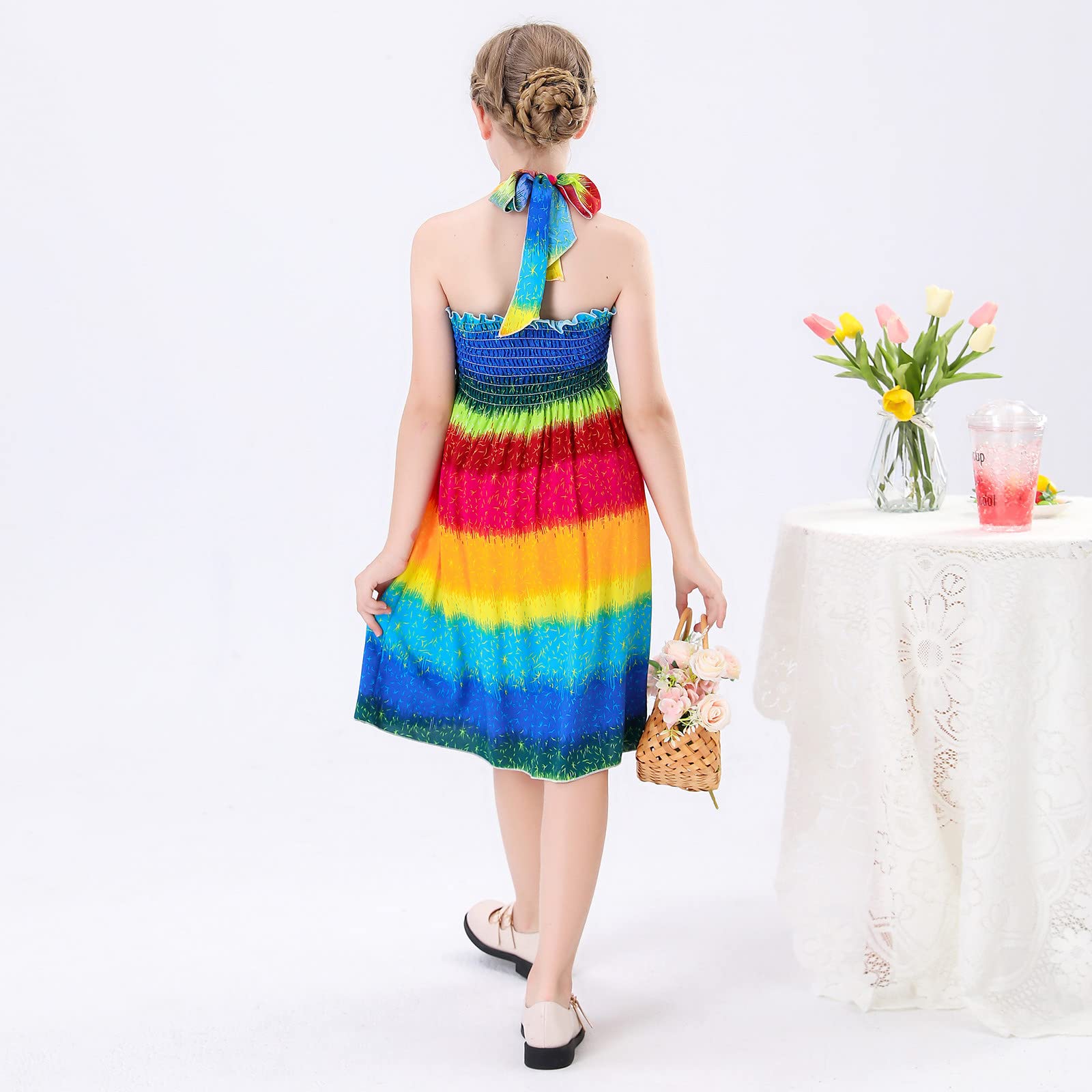 Bohemian Floral Sleeveless Toddler Dress with Bowknot - Girls' Summer Beach Dress for Plus Size Toddlers | Perfect for Vacation, Photoshoots & Outdoor Play