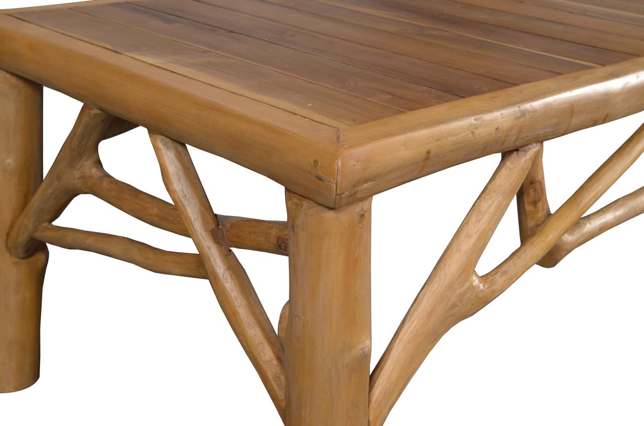 Lodge Coffee Table - Solid Natural Teak Wood Modern Living Room Furniture for Home & Office Decor