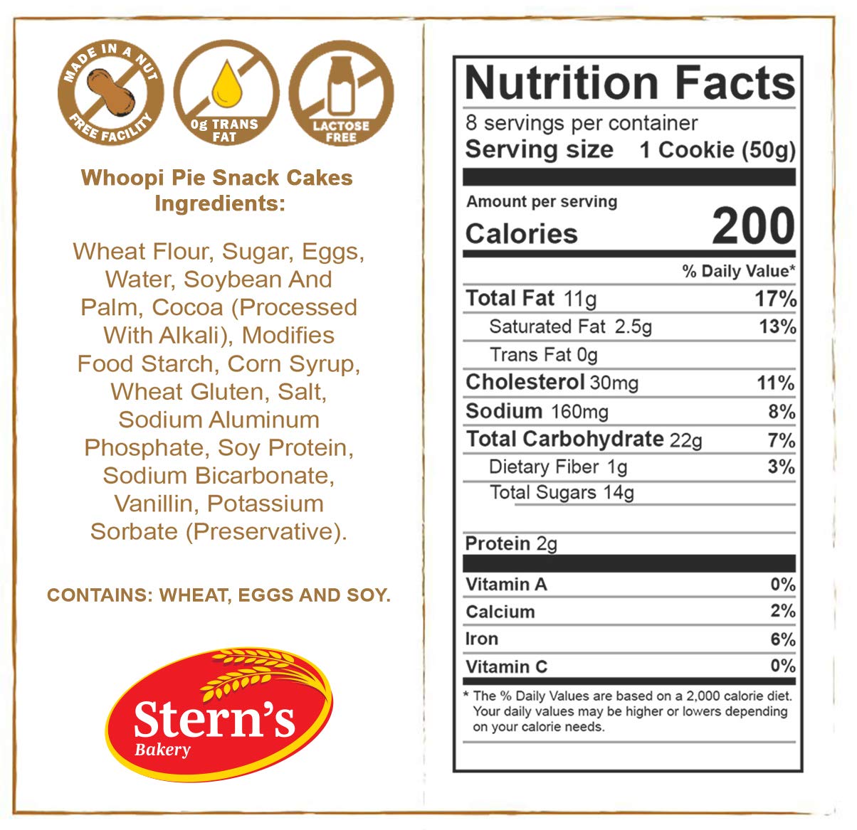 1.5 Oz Whoopie Pies Snack Cakes - 80 Count Dairy Free & Nut Free Pastries by Stern's Bakery | Perfect for Office Snacks, School Lunches & Afternoon Treats