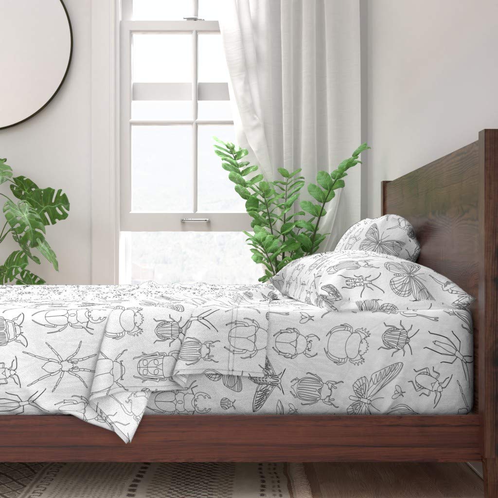 100% Cotton King Size 4-Piece Bed Sheet Set | Bugs & Butterflies Nature Print Custom Bedding | Soft Breathable Sheets for Kids Room, Guest Bedroom & Dorm Decor