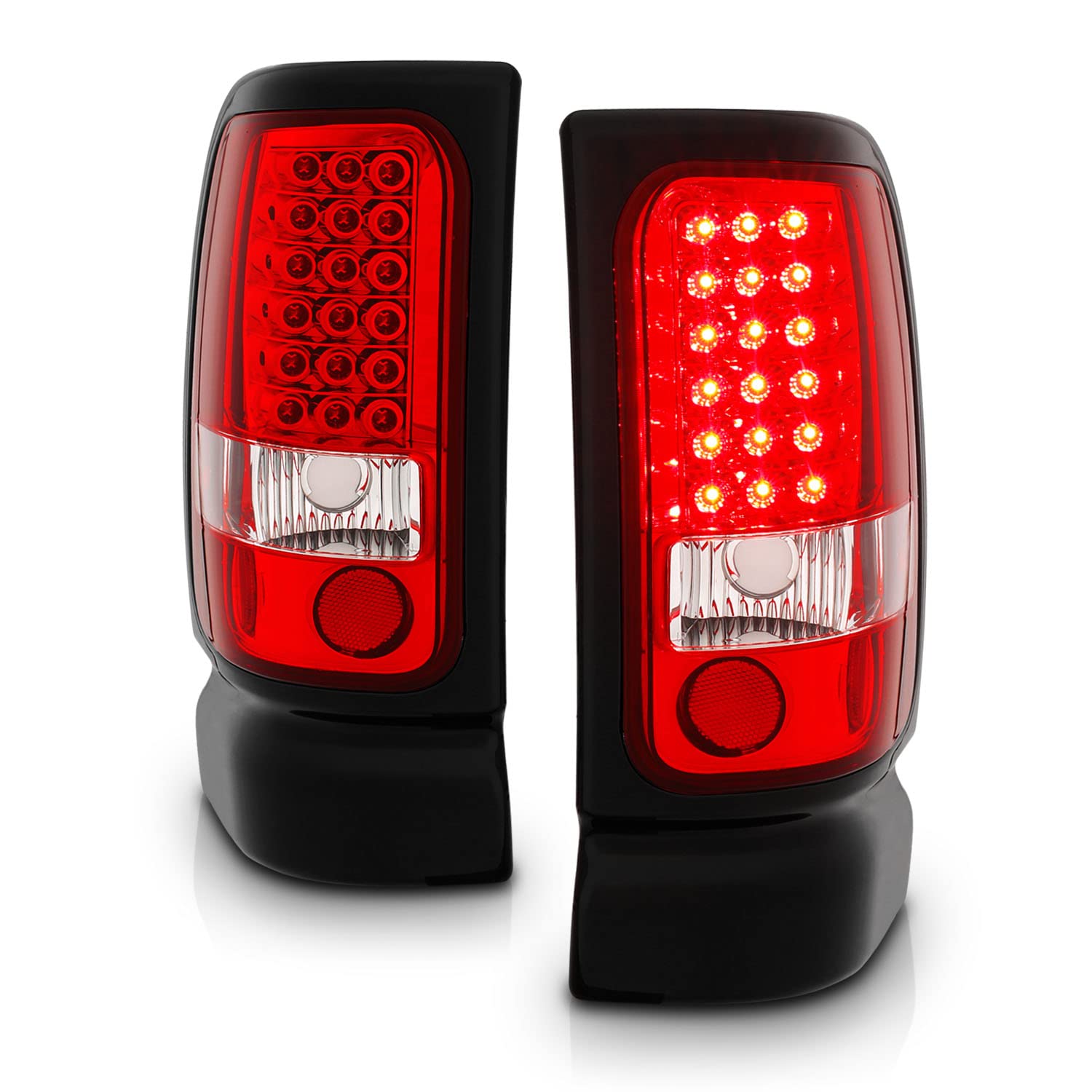 AmeriLite Red/Clear LED Brake Tail Lights Set Compatible with 1994-2001 Dodge Ram 1500 2500 3500 - Left & Right Side Replacement - Enhanced Visibility & Safety for Night Driving & Towing