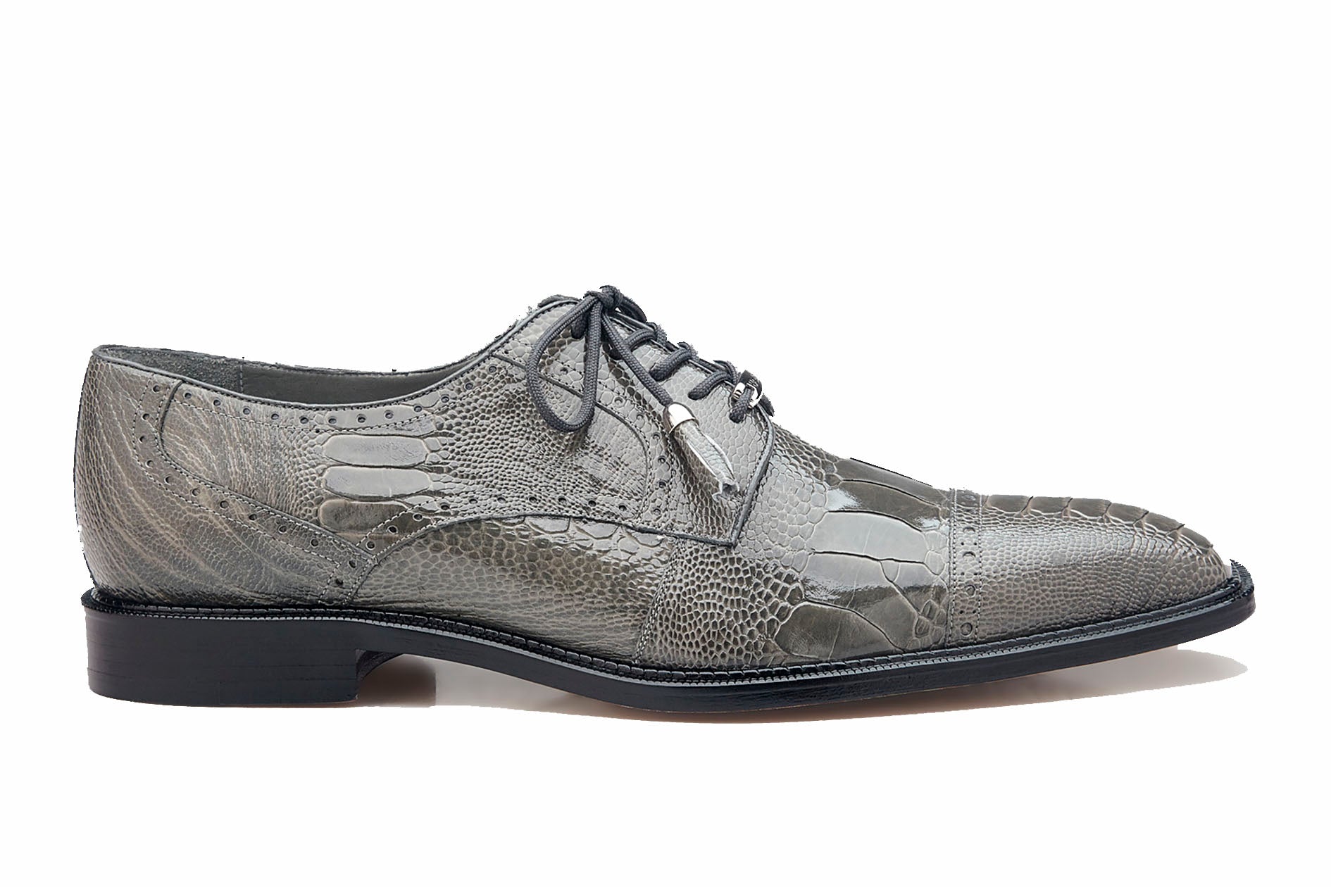 Belvedere Batta Genuine Ostrich Leather Dress Shoes for Men - Gray (14006) | Premium Business Formal Shoes for Office, Weddings & Special Occasions