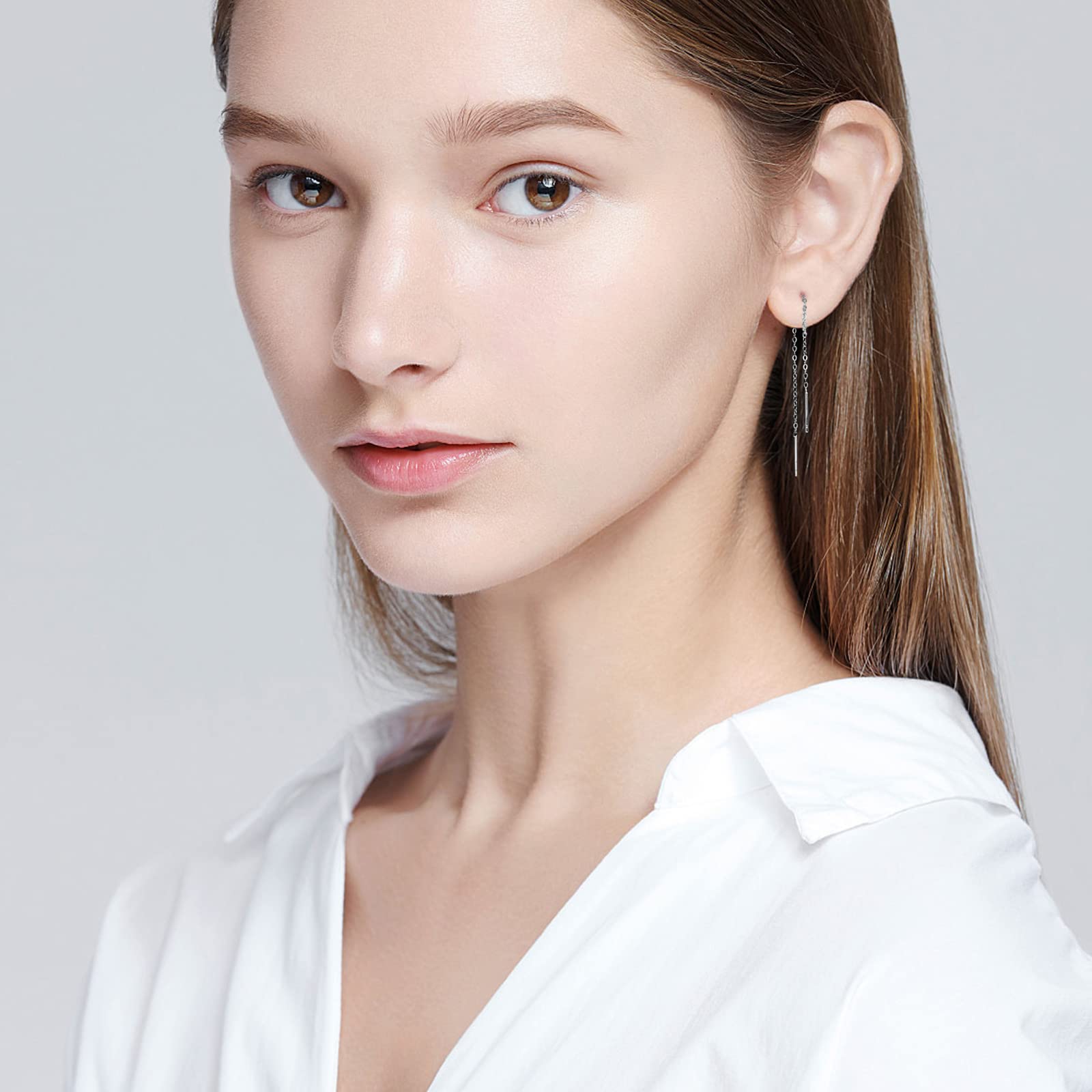 925 Sterling Silver Threader Earrings for Women - 18K Gold Plated Long Dangle Drop Earrings - Hypoallergenic Jewelry Gift for Teens & Girls - Perfect for Parties, Weddings & Everyday Wear