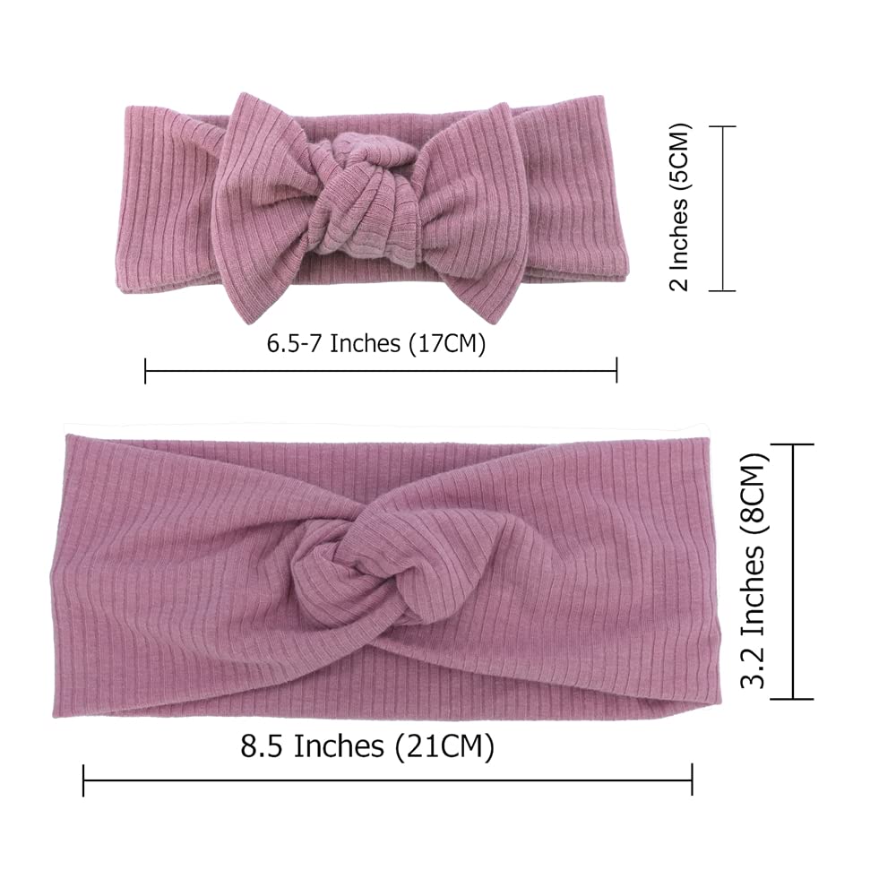 Mommy and Me Headband Set - Matching Turban Headbands for Women & Toddler Girls - Soft Scrunchies Hair Bows in Mauve & Latte - Perfect for Family Photos, Baby Showers & Mother-Daughter Outfits