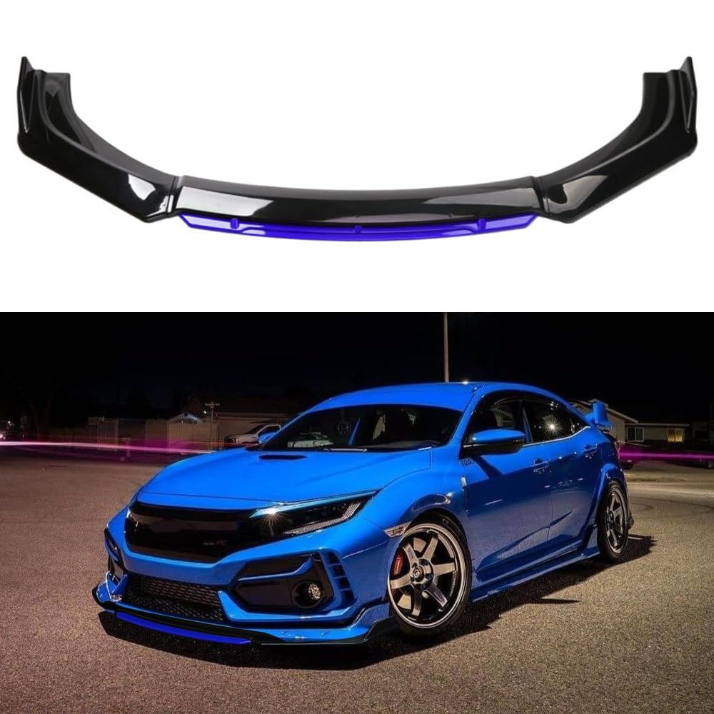Universal Front Bumper Lip Splitter - ABS Glossy Black & Blue Car Body Kit, Lightweight Front Spoiler for Enhanced Aerodynamics & Style - Perfect for Sports Cars, Sedans & Tuner Vehicles (Street Racing & Car Shows)