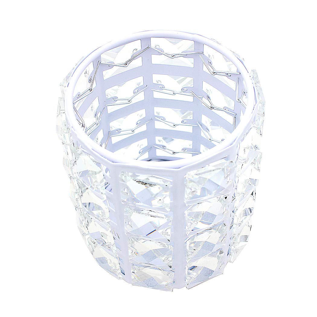 Handmade Crystal Makeup Brush Holder & Eyebrow Pencil Organizer - Stylish Cosmetic Storage for Vanity, Bathroom, Office Desk (Round, White) | Perfect for Makeup Artists & Beauty Enthusiasts