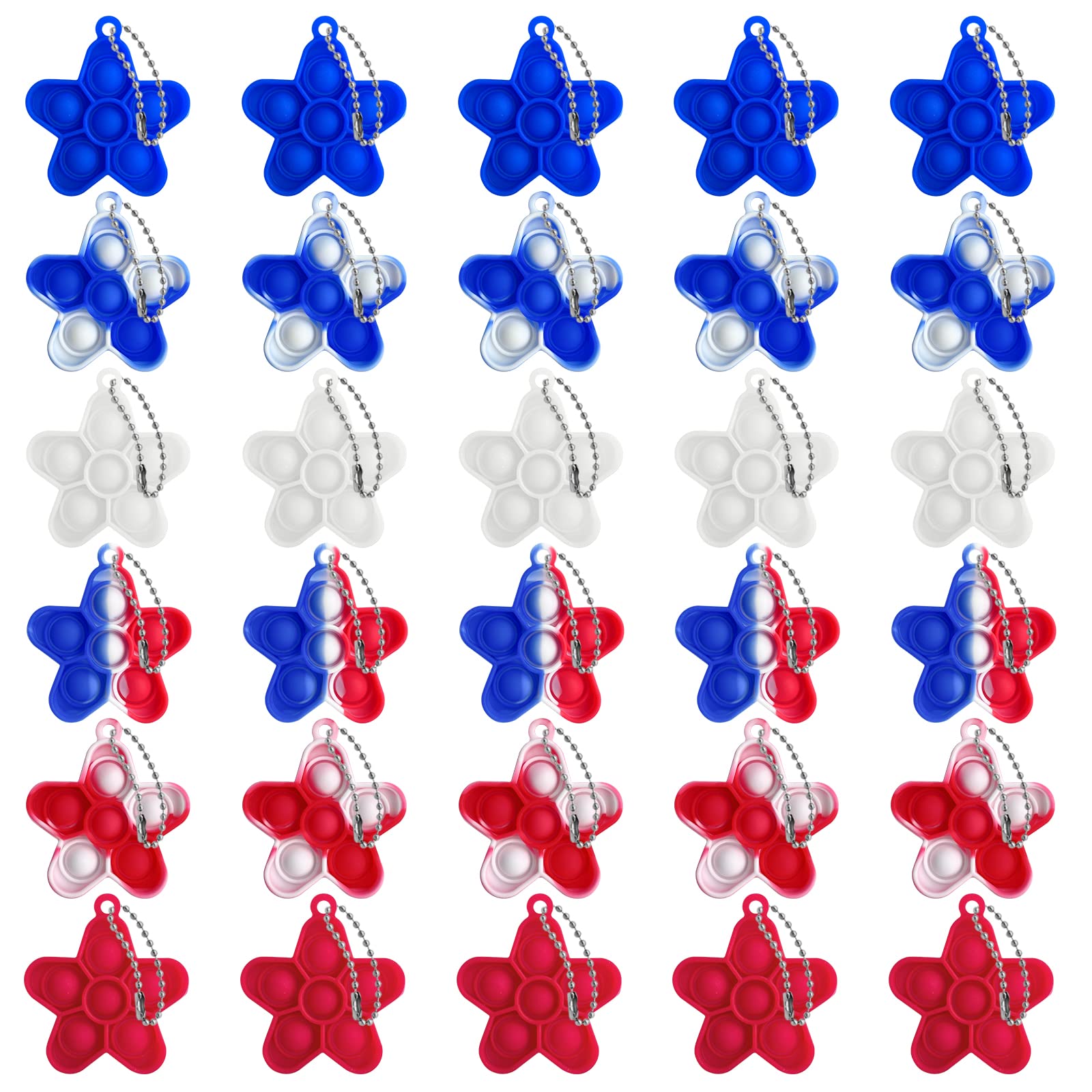 OMGJS 30 Pcs Mini Star Pop Keychain - Bubble Pop Desk Toy for Stress Relief, Party Favors, Halloween Goodie Bags, Office & School Supplies - Fun Sensory Fidget Toy for Kids & Adults