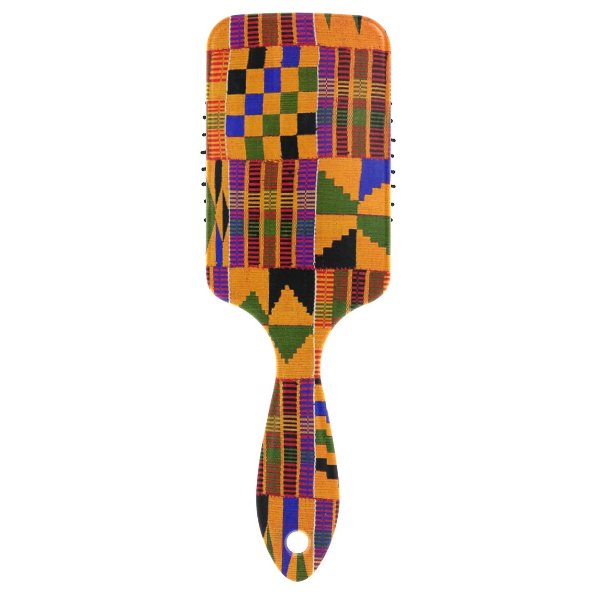Women's Anti-Static Air Cushion Hair Brush with Soft Nylon Pins - Ghana Kente Cloth Design Paddle Comb for Detangling & Scalp Massage | Perfect for Daily Styling, Travel & Hair Care Routine