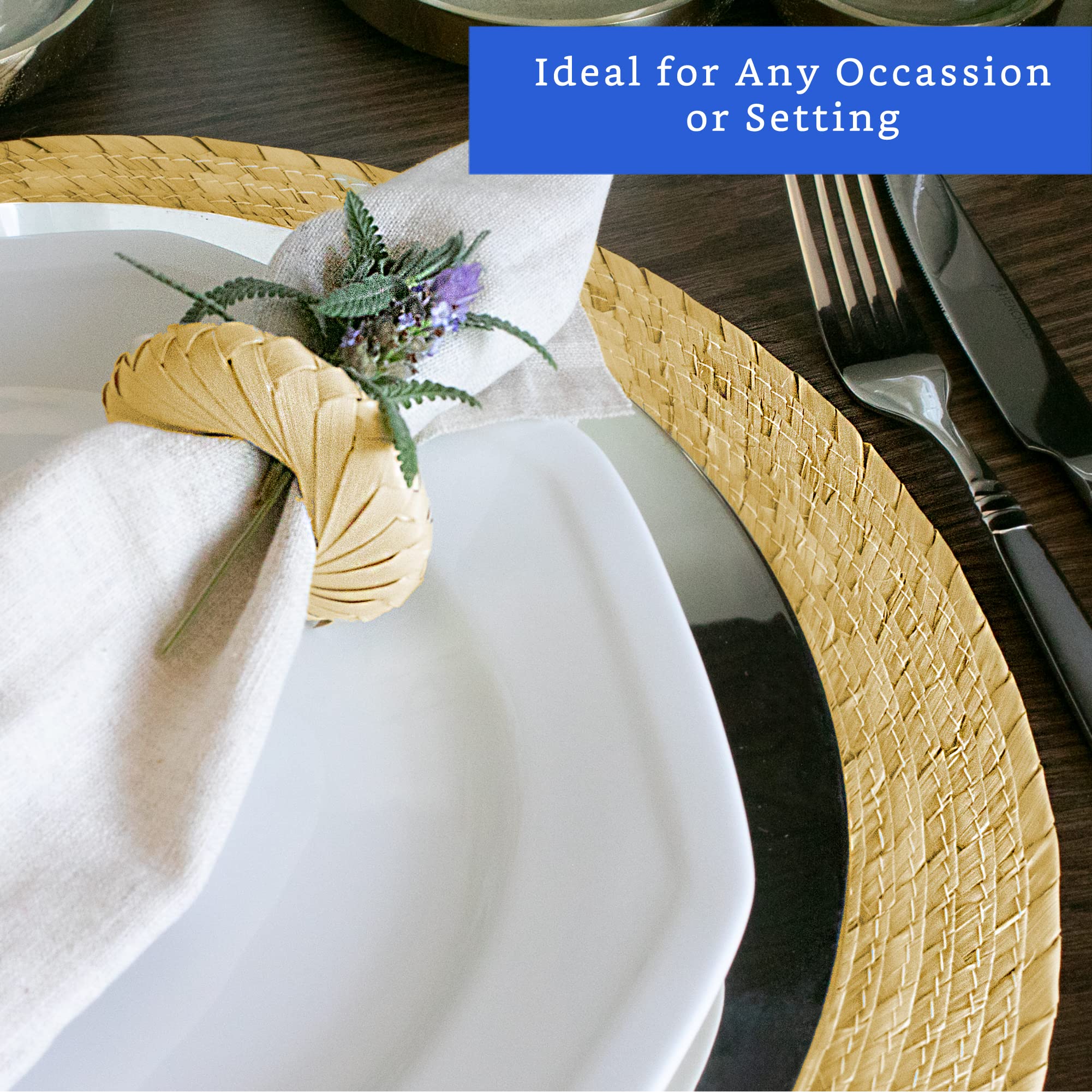 Handmade Natural Woven Round Placemats Set of 6 with Napkin Rings - Eco-Friendly Straw Wicker Chargers for Dining Table - Rustic Wedding & Home Decor Place Settings for Everyday Use & Special Occasions