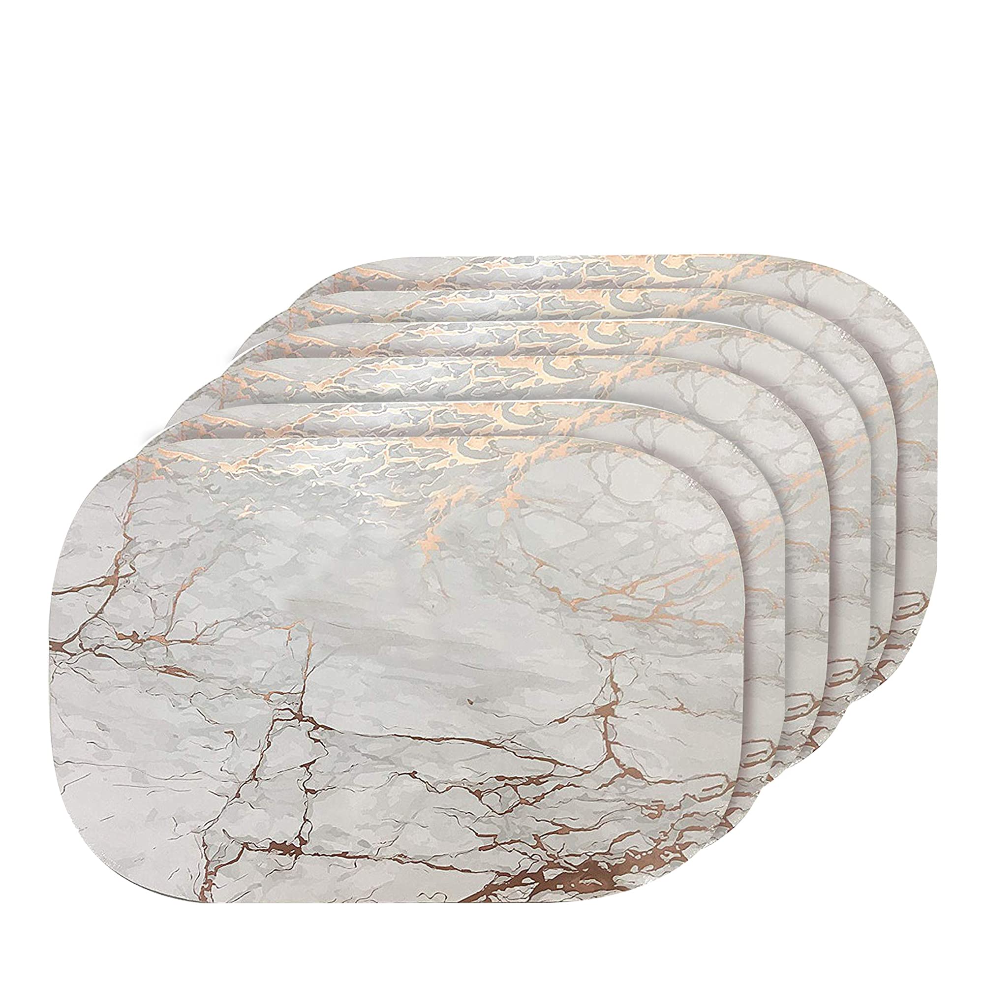 Elegant Rose Gold Marble Oval Cork Placemats - Heat Resistant, Non-Slip & Easy Clean Dining Table Mats - Set of 6 (12