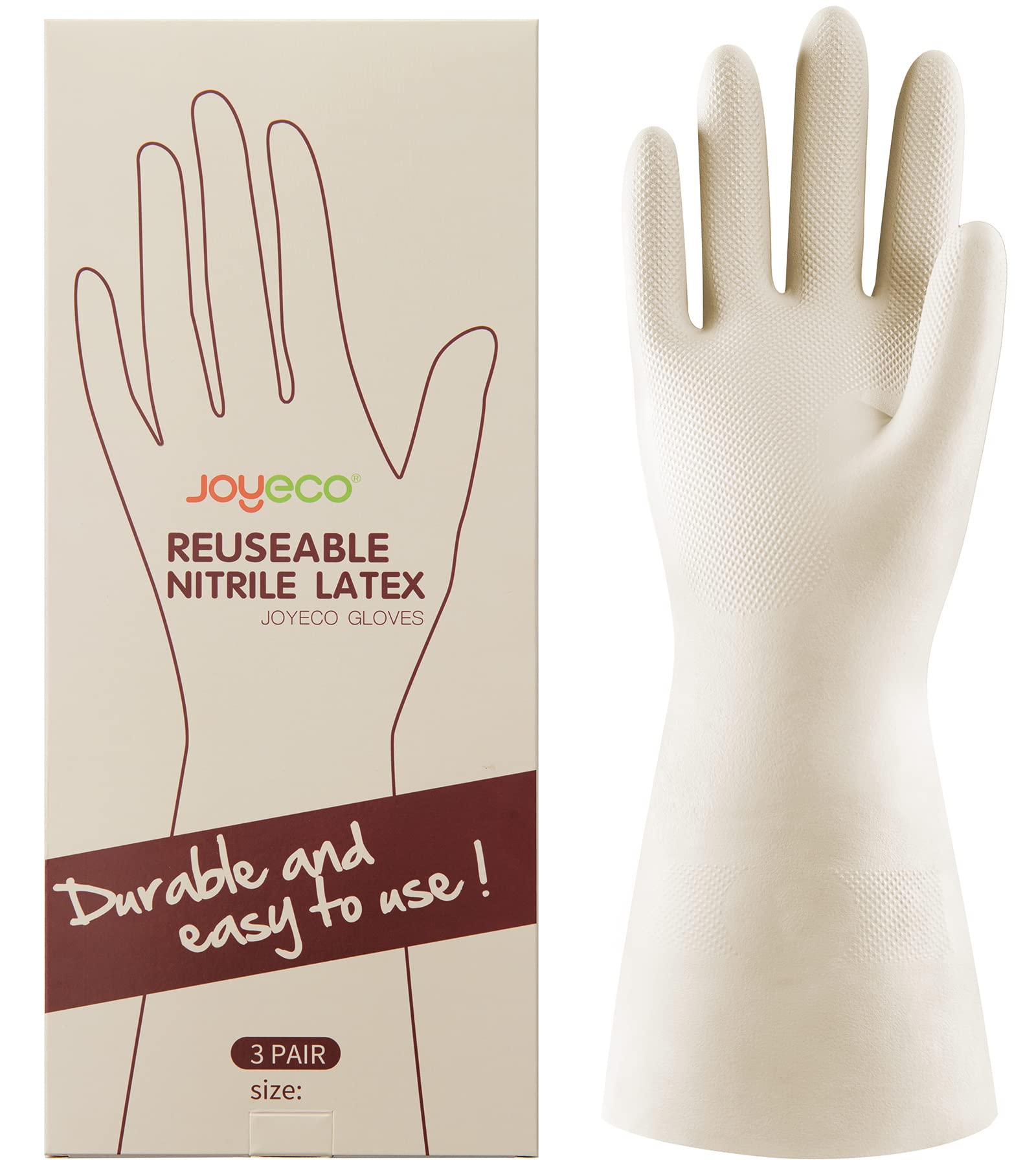 **Reusable Rubber Cleaning Gloves for Dishwashing & Kitchen - 3 Pairs - Heavy Duty Household Chores & Gardening**