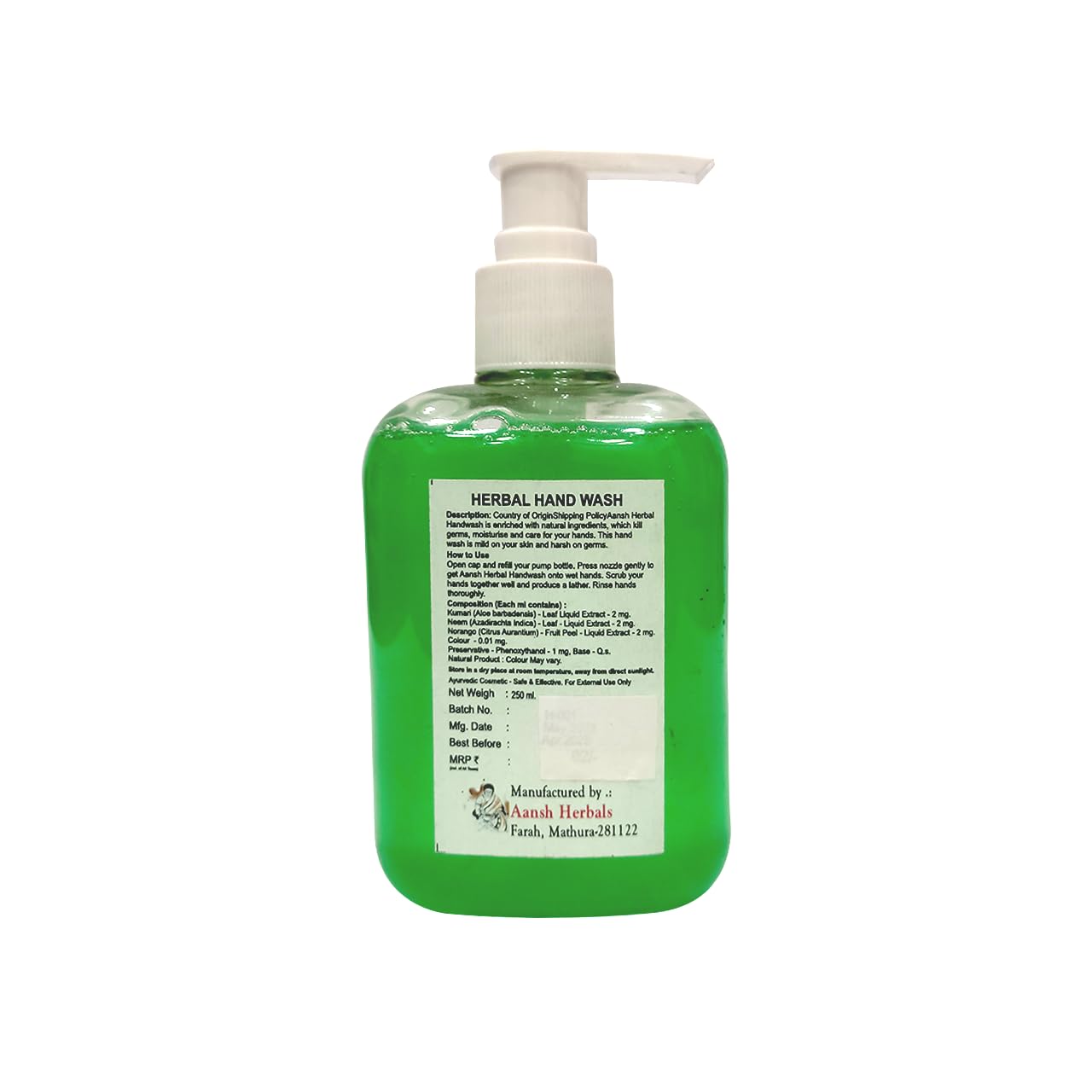 Ansh Herbals Antiseptic Moisturizing Neem, Lemon & Aloe Vera Hand Wash - 250ml | Natural Antibacterial Hand Cleanser for Dry Skin | Perfect for Home, Office & Travel Use