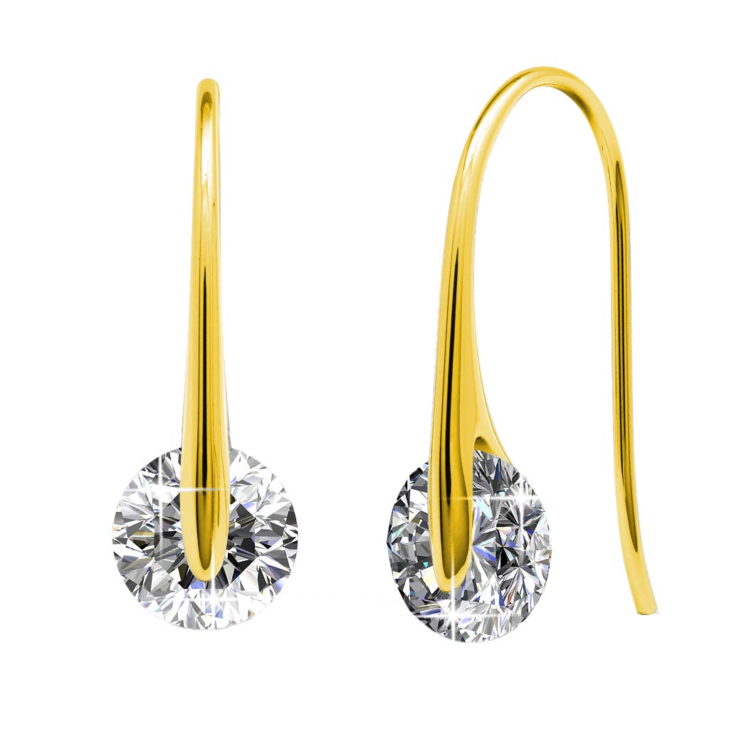 Cate & Chloe McKayla 18k White Gold Plated Crystal Drop Dangle Earrings for Women - Elegant Solitaire Hook Earrings for Party, Wedding & Everyday Wear