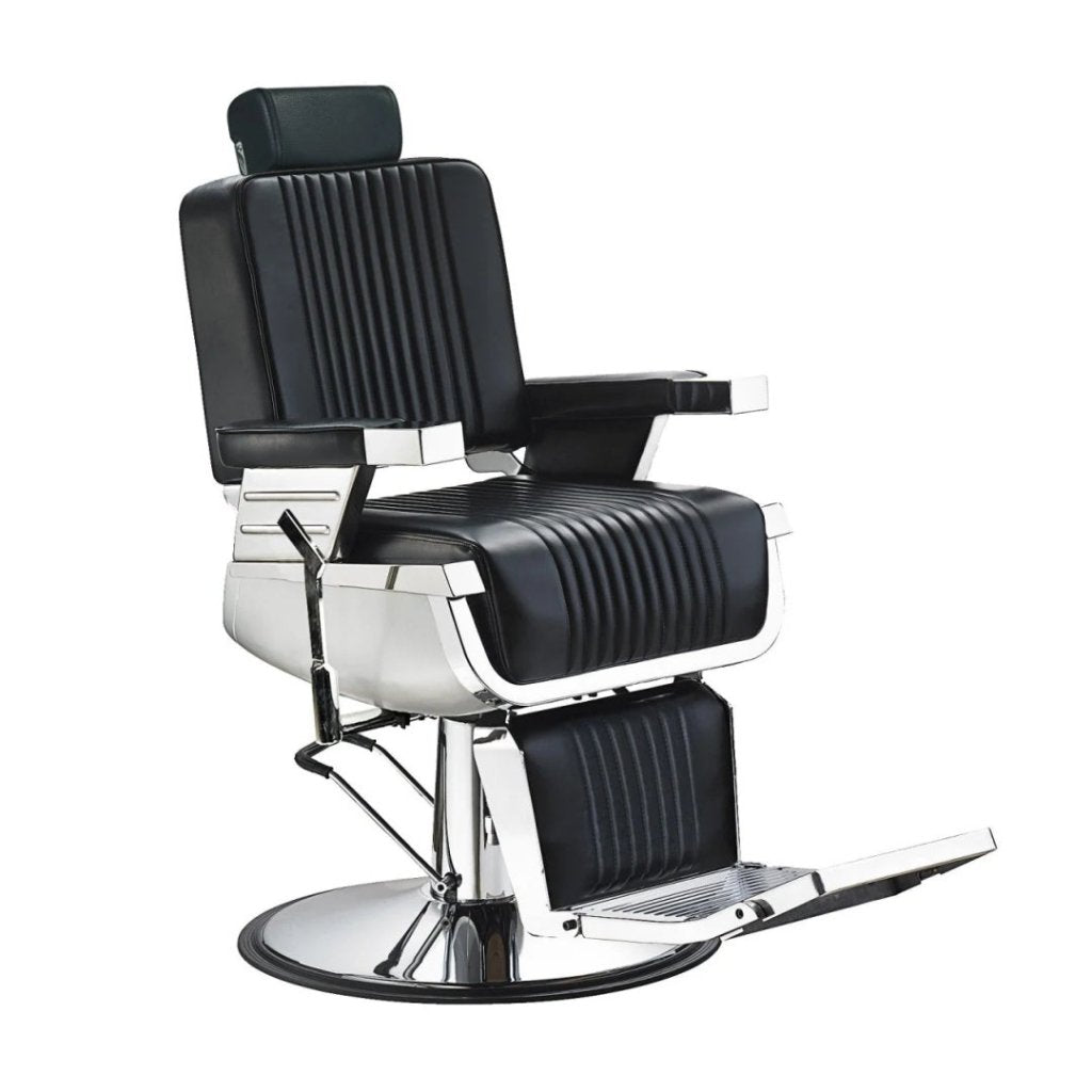 Greenlife Vader Advance Modern Recline Barber Chair - Black & Silver Salon Styling Chair for Professional Haircuts & Shaves | Perfect for Barbershops & Home Grooming