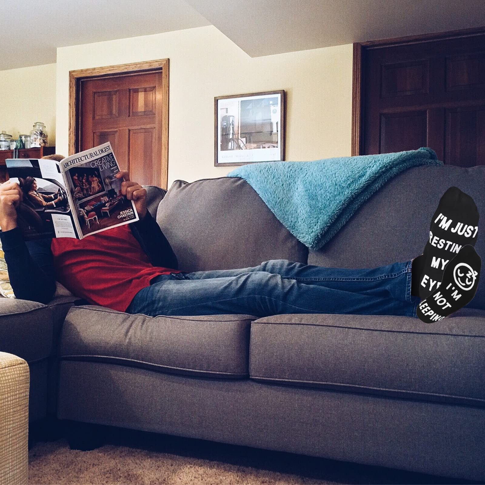 Funny Socks for Men - Christmas & Birthday Gifts for Dad, Grandpa, Husband - 'I'm Not Sleeping Just Resting My Eyes' Novelty Socks - Perfect for Relaxing at Home, Office Gifts & Stocking Stuffers