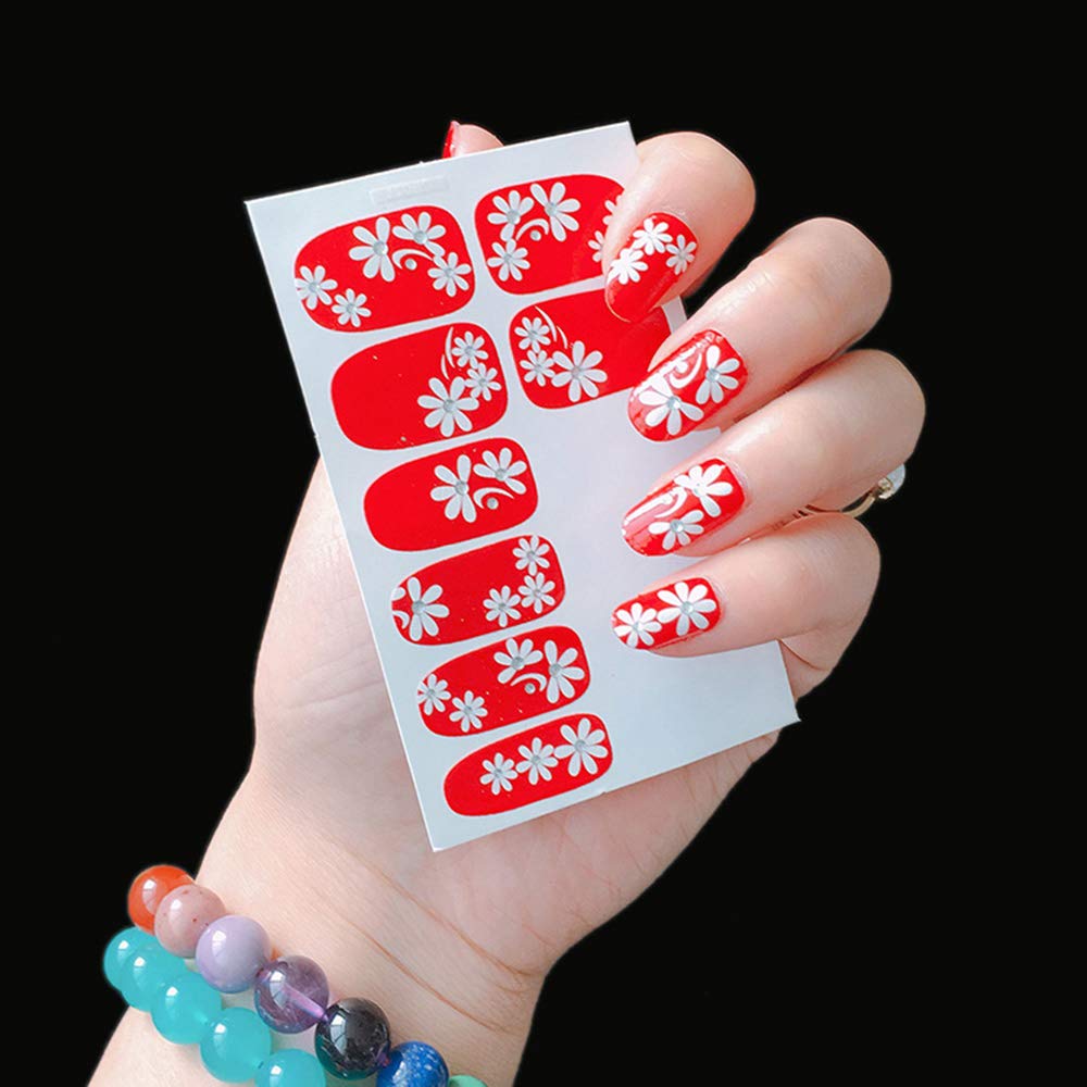 EXCLUZO 4pcs Full Nail Art Sticker Paper - Red Flowers Pattern Nail Stickers, DIY Manicure Decals for Nail Art Decoration | Perfect for Parties, Weddings, and Special Occasions