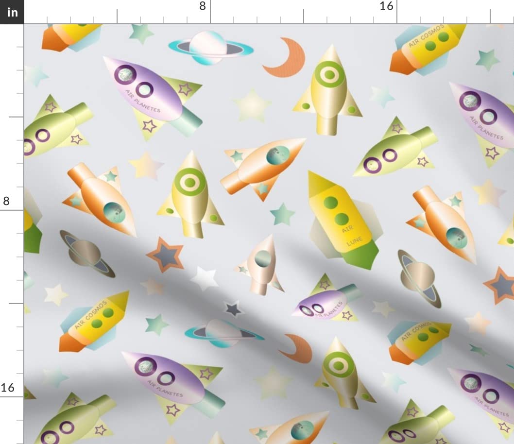 Rocketship Outer Space Exploration Cotton Poplin Fabric by The Yard - Science Planets Print for Kids, Gender Neutral - Perfect for Sewing, Quilting, Dresses & DIY Crafts - Ideal for Space-Themed Bedrooms & Classroom Decor