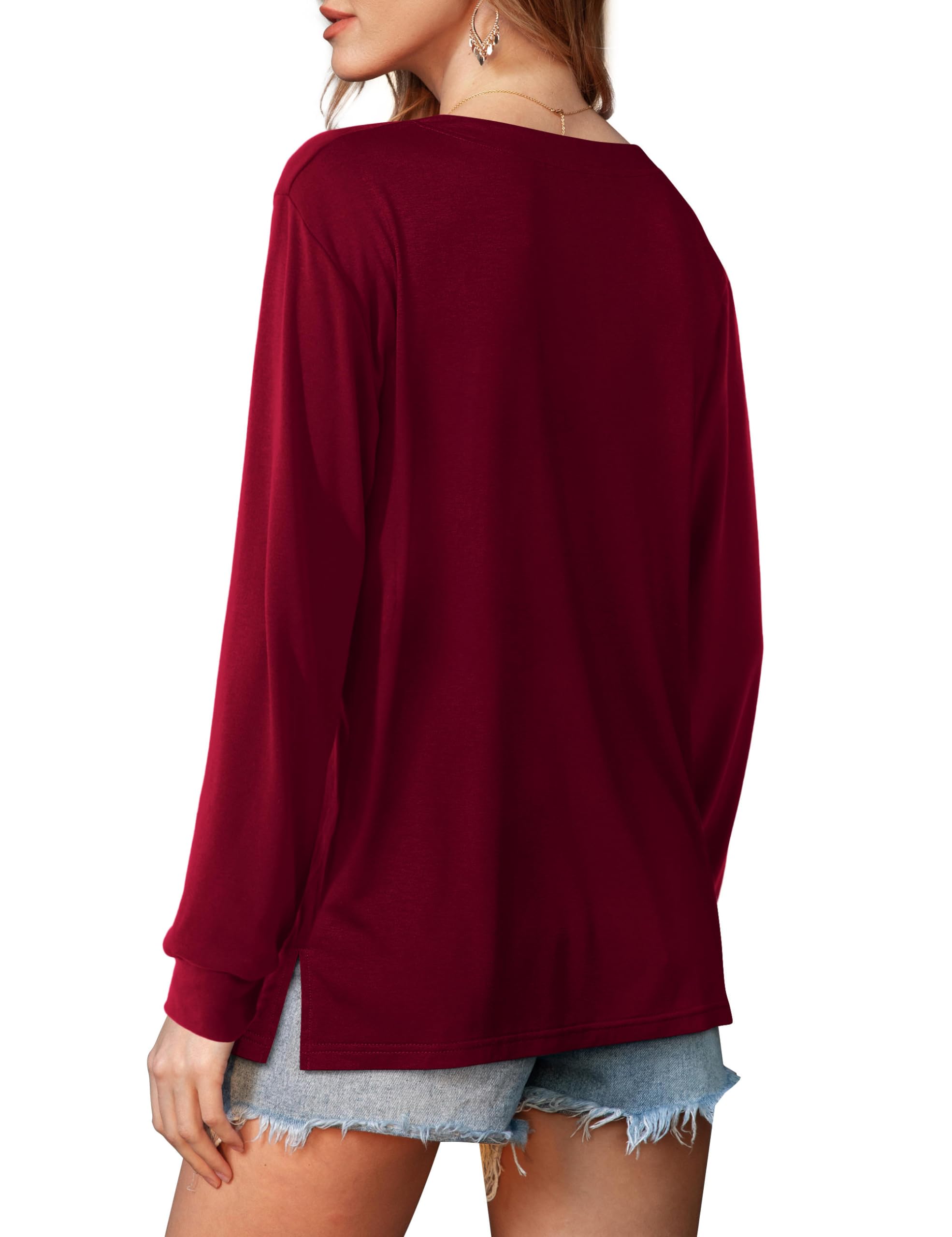 Beluring Women's Long Sleeve Button Down Shirt - V Neck Casual Loose Blouse Top for Work, Office & Everyday Wear | Soft Comfortable Tee for Fall & Winter