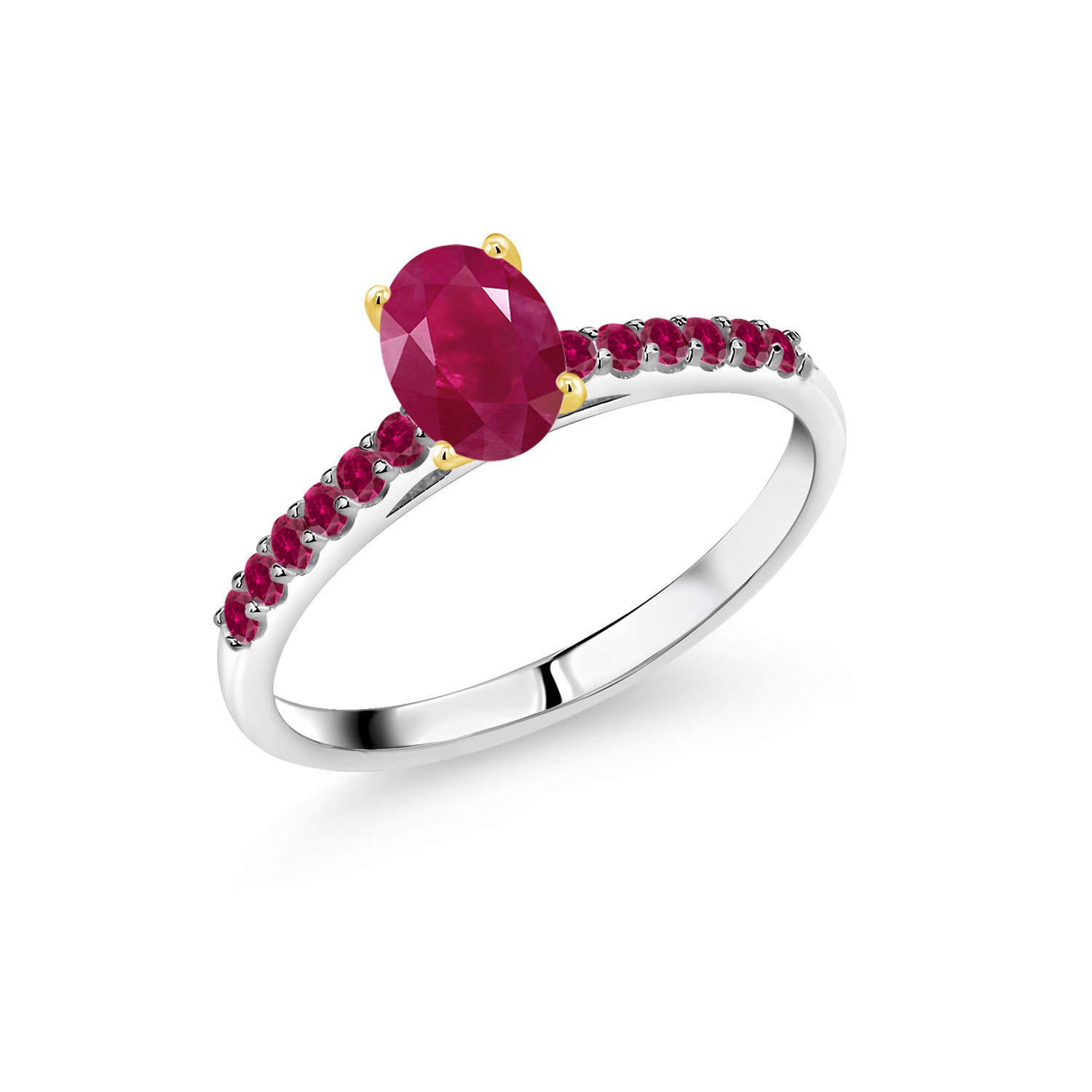 1.18 Ct Genuine Red Ruby Ring in 925 Sterling Silver with 10K Yellow Gold Prongs – Elegant Jewelry for Women, Perfect for Engagement, Anniversary & Special Occasions