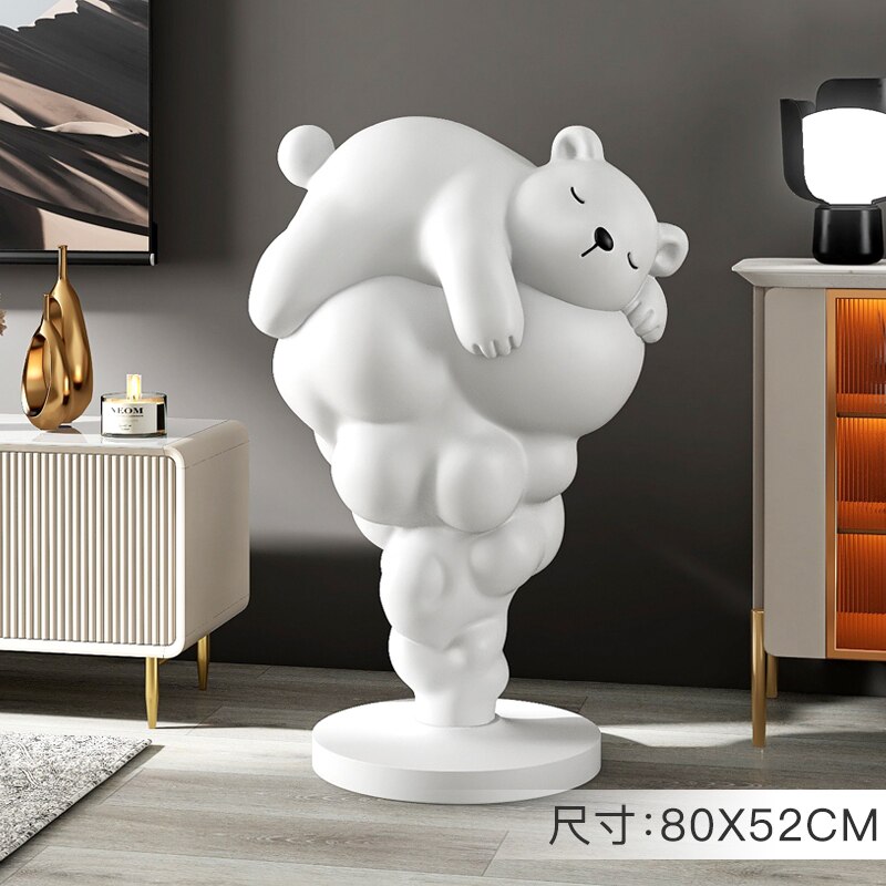 Bear on Clouds Statue Ornament - Handmade Resin Figurine for Home Decor, Gift & Collectible | Perfect for Living Room, Nursery & Bookshelf Display