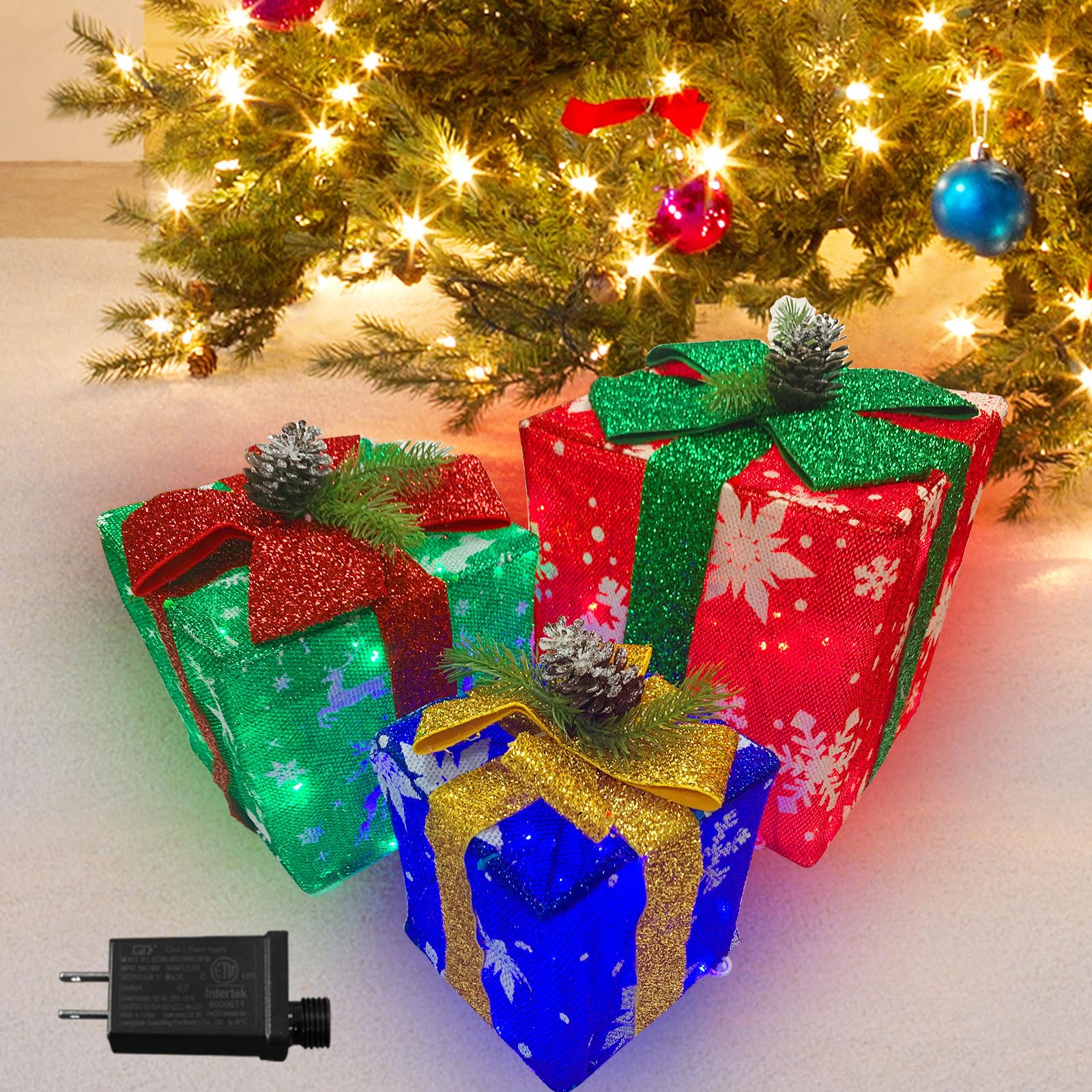 HOYECHI 3-Pack LED Christmas Lighted Boxes - 70 LED Outdoor Holiday Decorations, Waterproof Light Up Gift Boxes for Yard, Garden, and Patio Decor - Perfect for Christmas, Parties, and Winter Celebrations