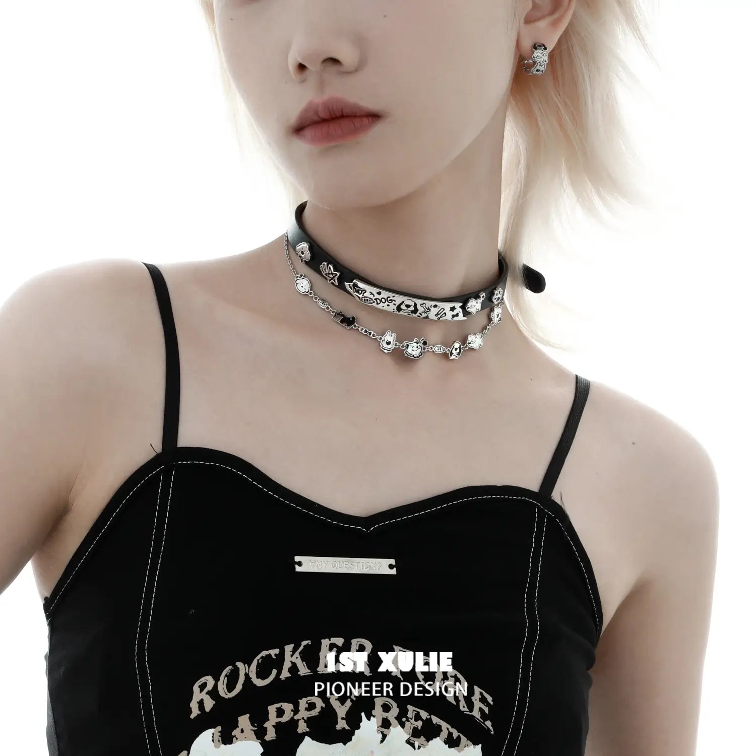 18K Platinum Plated Graffiti Puppy Choker Necklace - Trendy Dog-Themed Jewelry for Women, Perfect for Casual Wear, Parties & Gifts