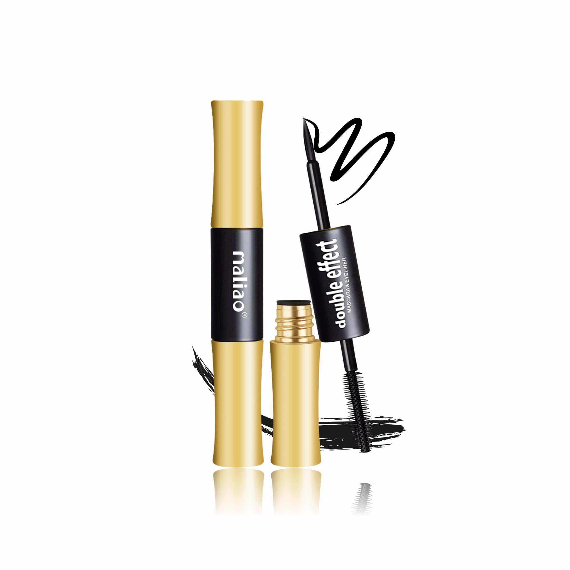 Maliao Double Effect Waterproof Mascara & Eyeliner - Long-Lasting, Smudge-Proof Volumizing & Lengthening Mascara with Precise Eyeliner Application for Bold, Defined Lashes (10ml) | Perfect for Day to Night Makeup, Parties & Special Occasions