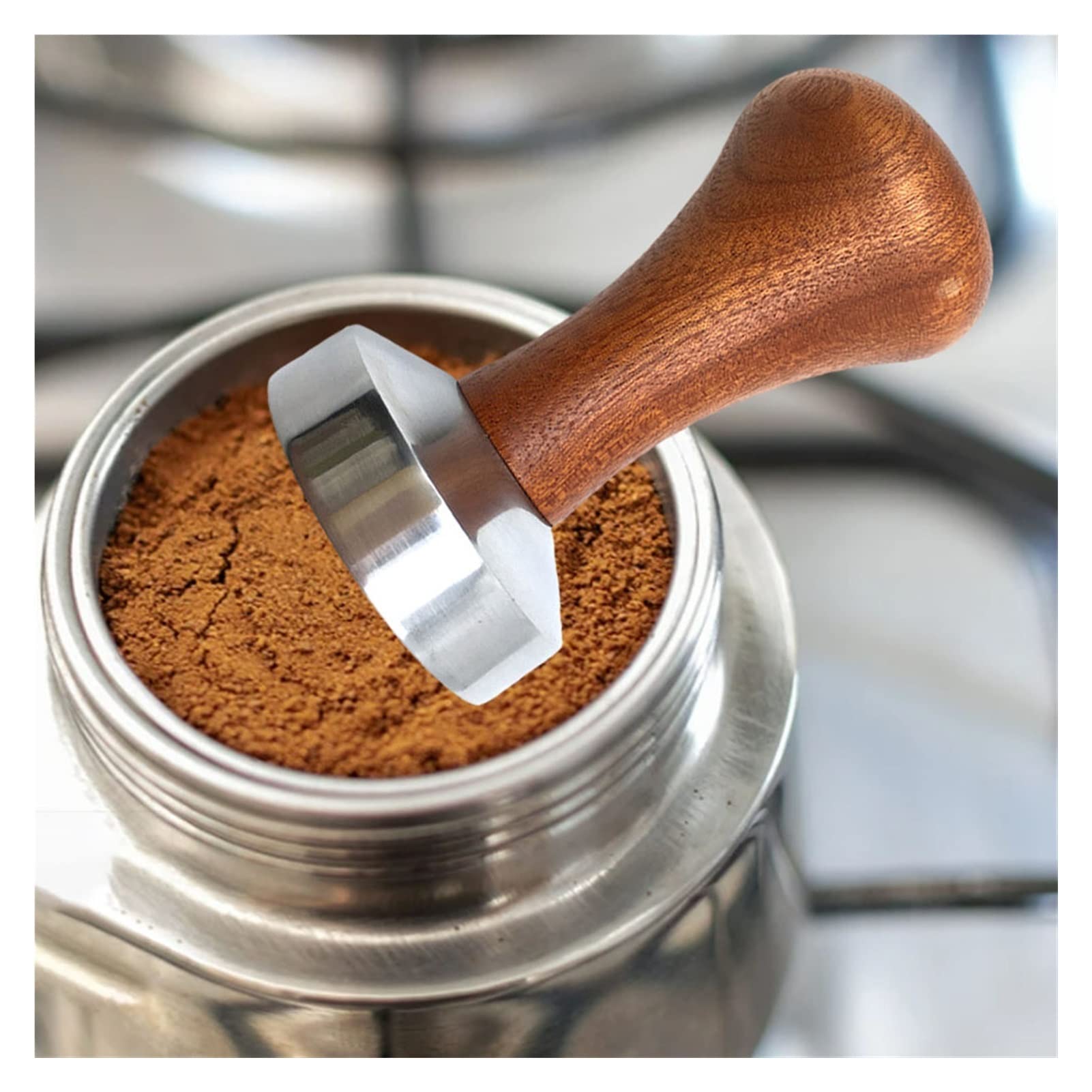 Premium Aluminum Coffee Tamper with Ergonomic Wooden Handle - 53mm Professional Espresso Powder Press Tool for Even Distribution | Perfect for Home Baristas & Coffee Shops