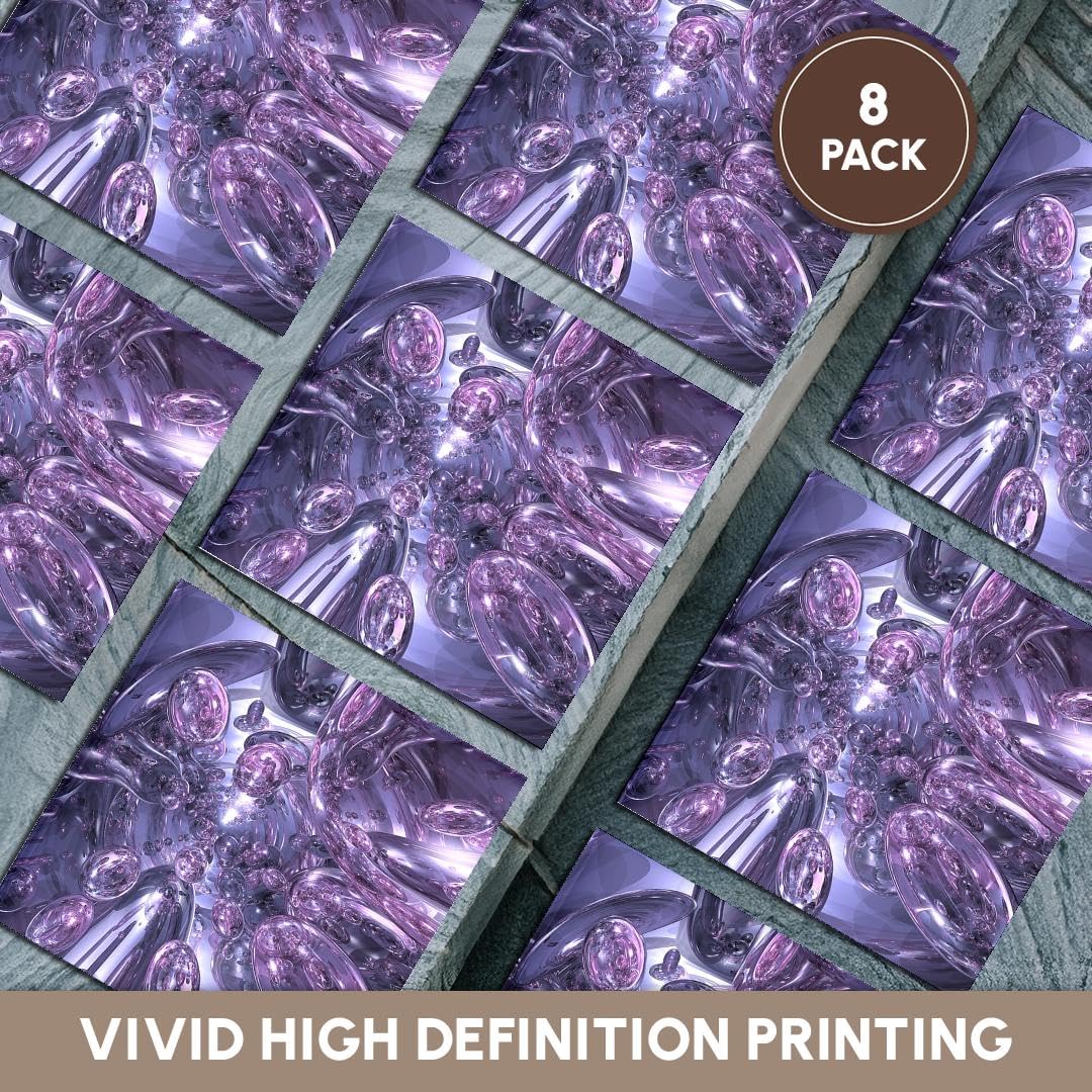 3D Rose Purple Glass Spheres Ceramic Tile Coasters - Set of 8 with Digitally Stylized Design | Perfect for Home Decor, Office Use & Gift Giving