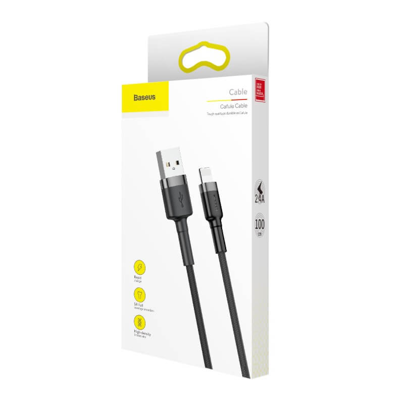 Baseus 1M USB to Lightning Cable (2.4A Fast Charge) - Durable iPhone Charging Cord for iPhone 14/13/12/11/X/8/7, Compatible with Car, Home, Office & Travel Charging Needs