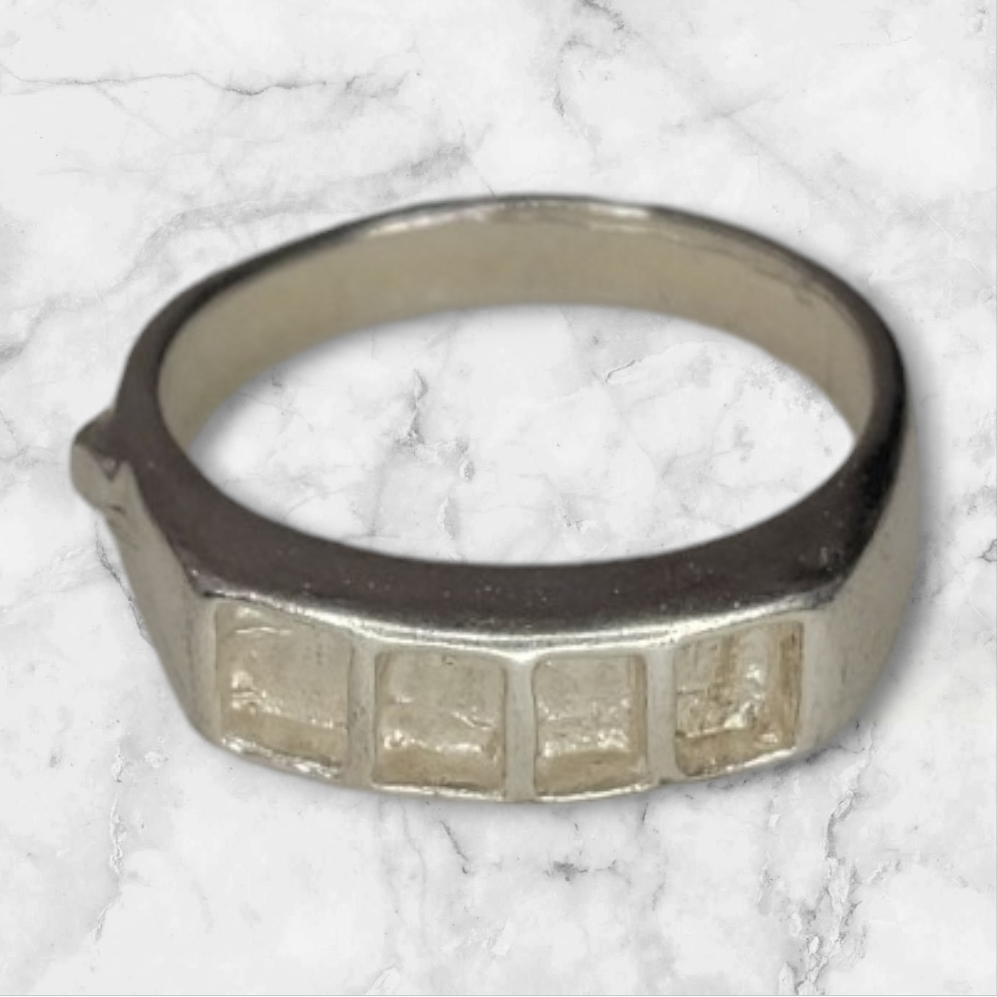 Solid Sterling Silver Inlay Rectangle Blank Setting for DIY Jewelry Making - Rough Cast Empty Ring Base for Carving & Engraving - Size 4-7 - Perfect for Silversmiths & Handcrafted Jewelry Projects (Wedding Bands, Engagement Rings, Artisan Creations)