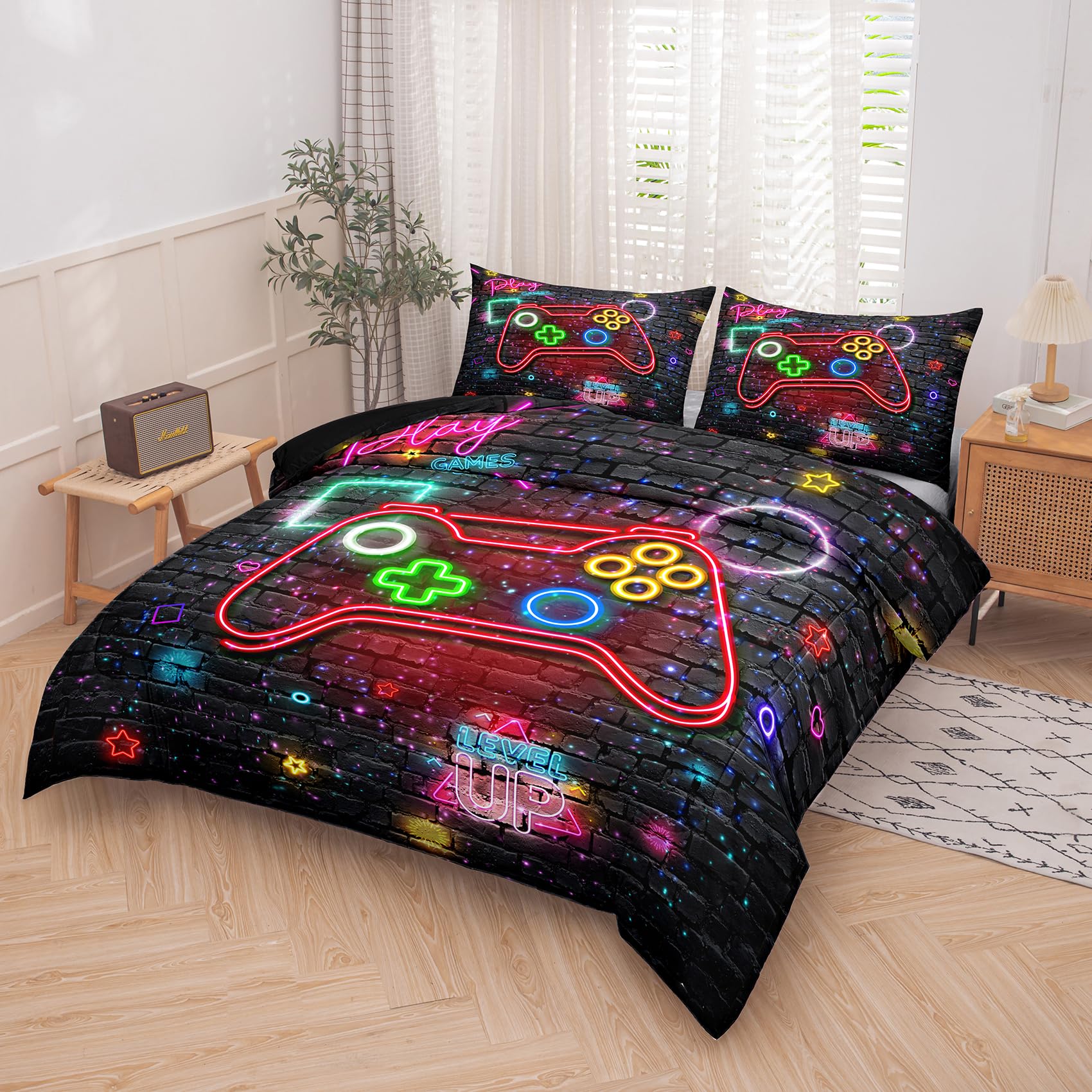MWMWMW Gaming Comforter Set for Boys - Twin Size Bedding Set with Pillowcase | Soft & Durable Kids/Teens Comforter | Perfect for Gaming Rooms, Sleepovers & Teen Bedrooms
